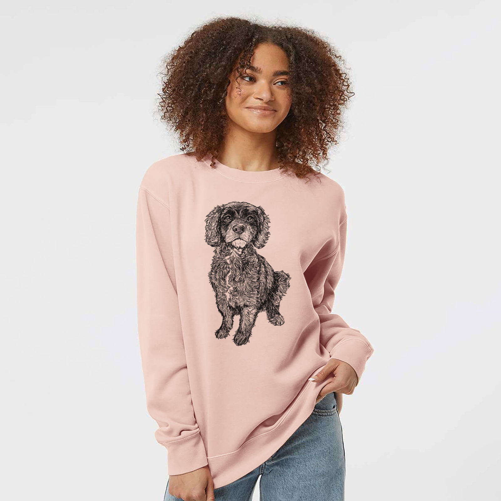 Doodled Bama the Cocker Spaniel Mix - Unisex Pigment Dyed Crew Sweatshirt