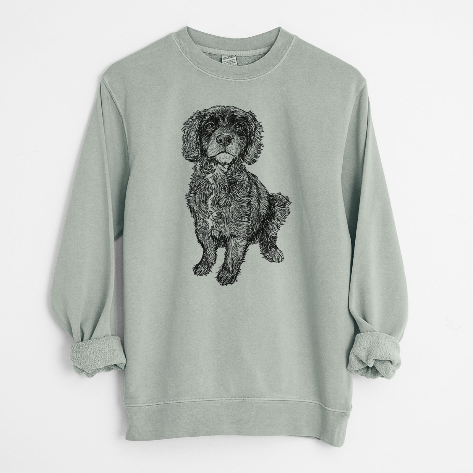 Doodled Bama the Cocker Spaniel Mix - Unisex Pigment Dyed Crew Sweatshirt