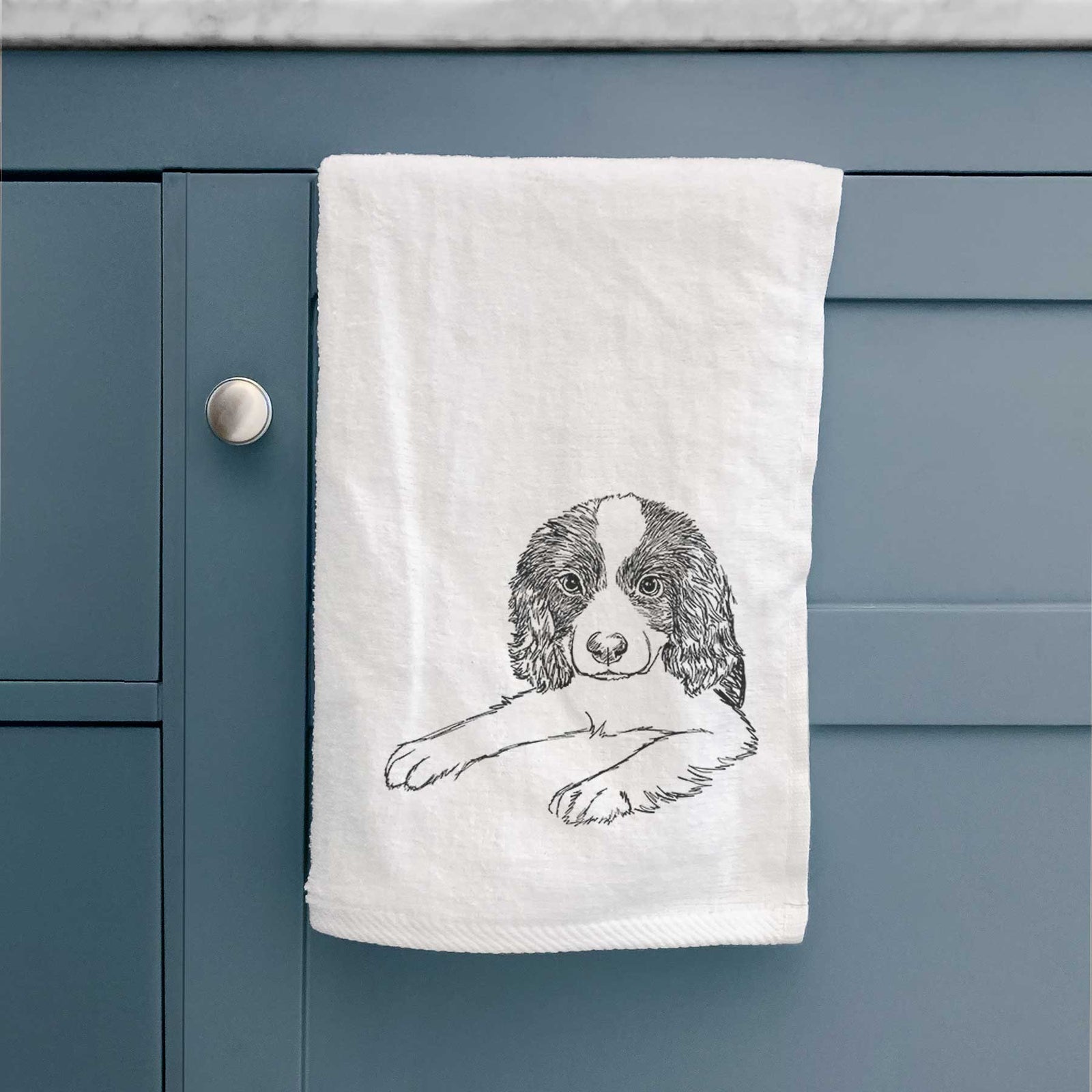 Doodled Bandit the English Springer Spaniel Puppy Decorative Hand Towel
