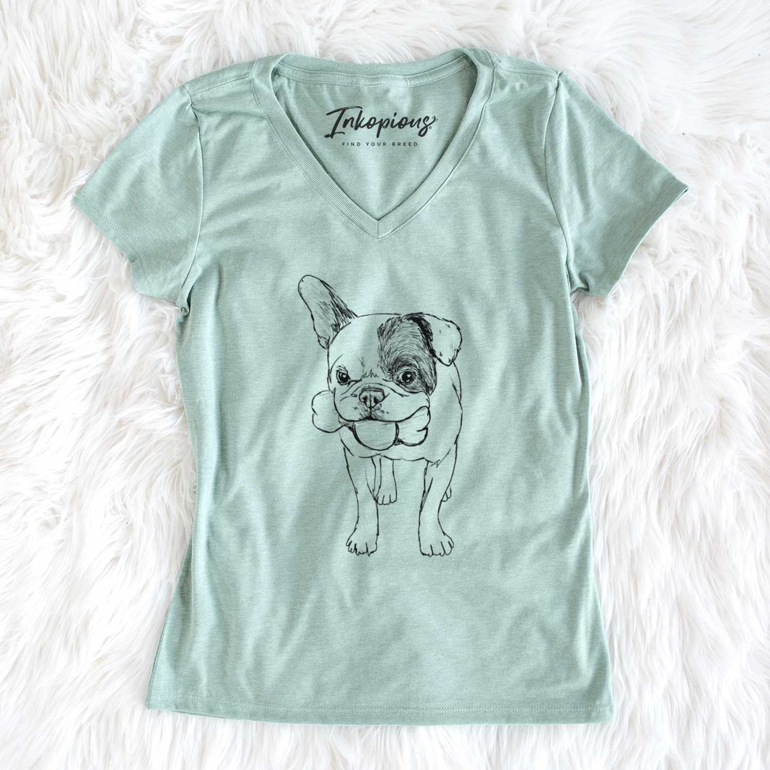 Doodled Beau the French Bulldog - Women's V-neck Shirt