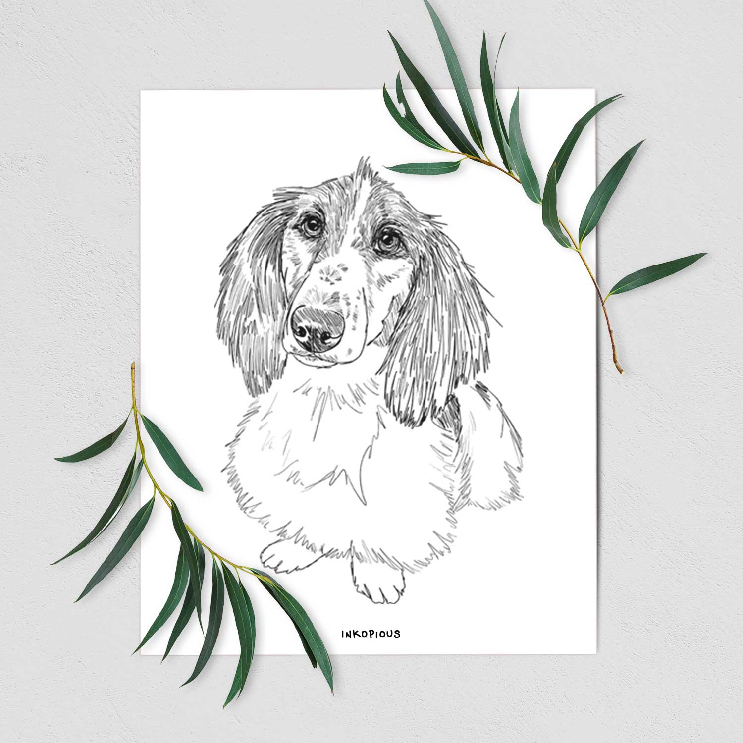 Doodled Bella the Long Haired Dachshund Art Print
