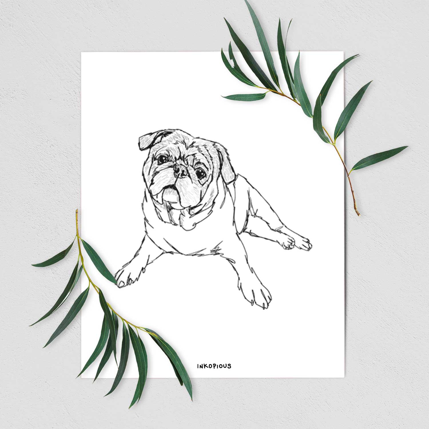 Doodled Benny the Pug Art Print