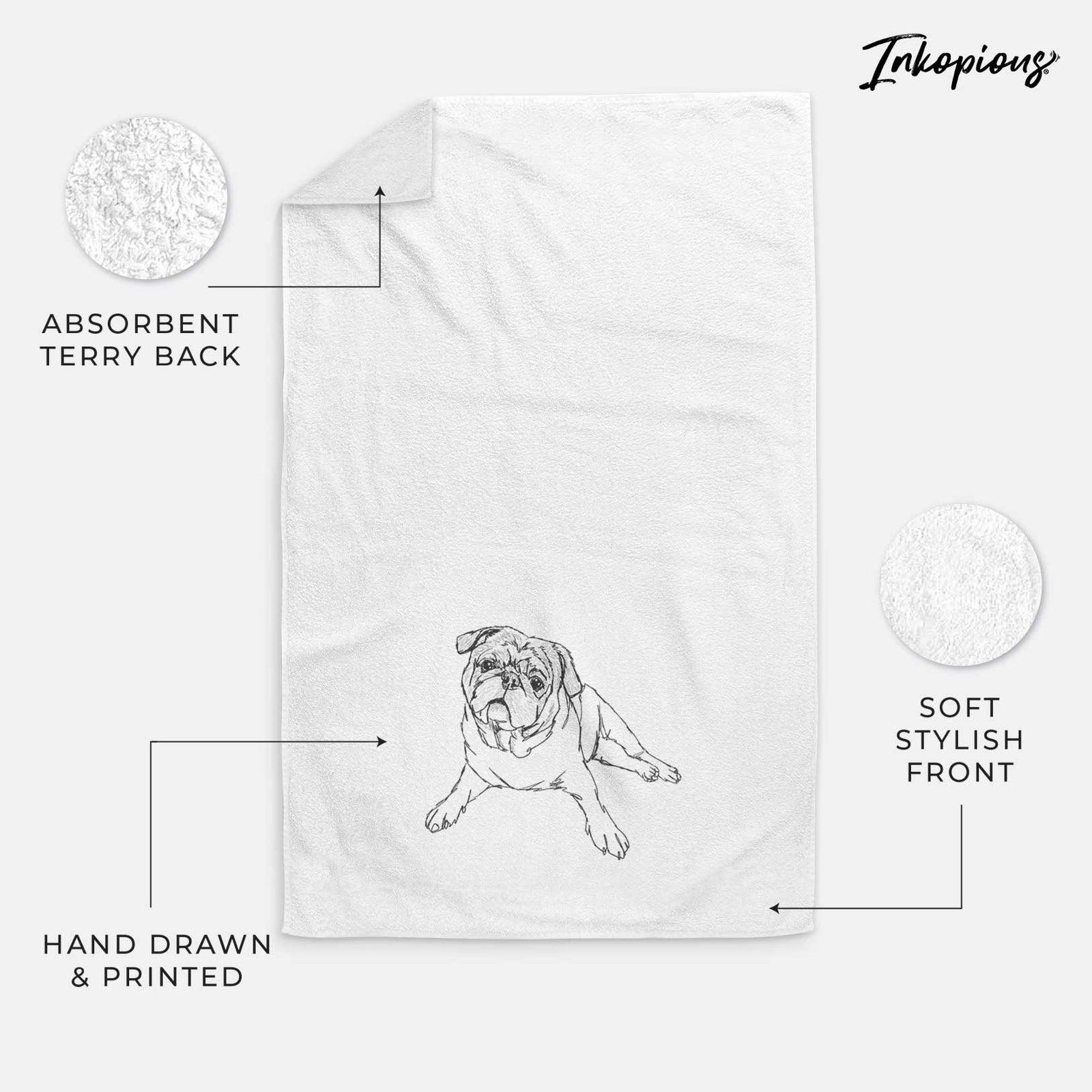 Doodled Benny the Pug Decorative Hand Towel
