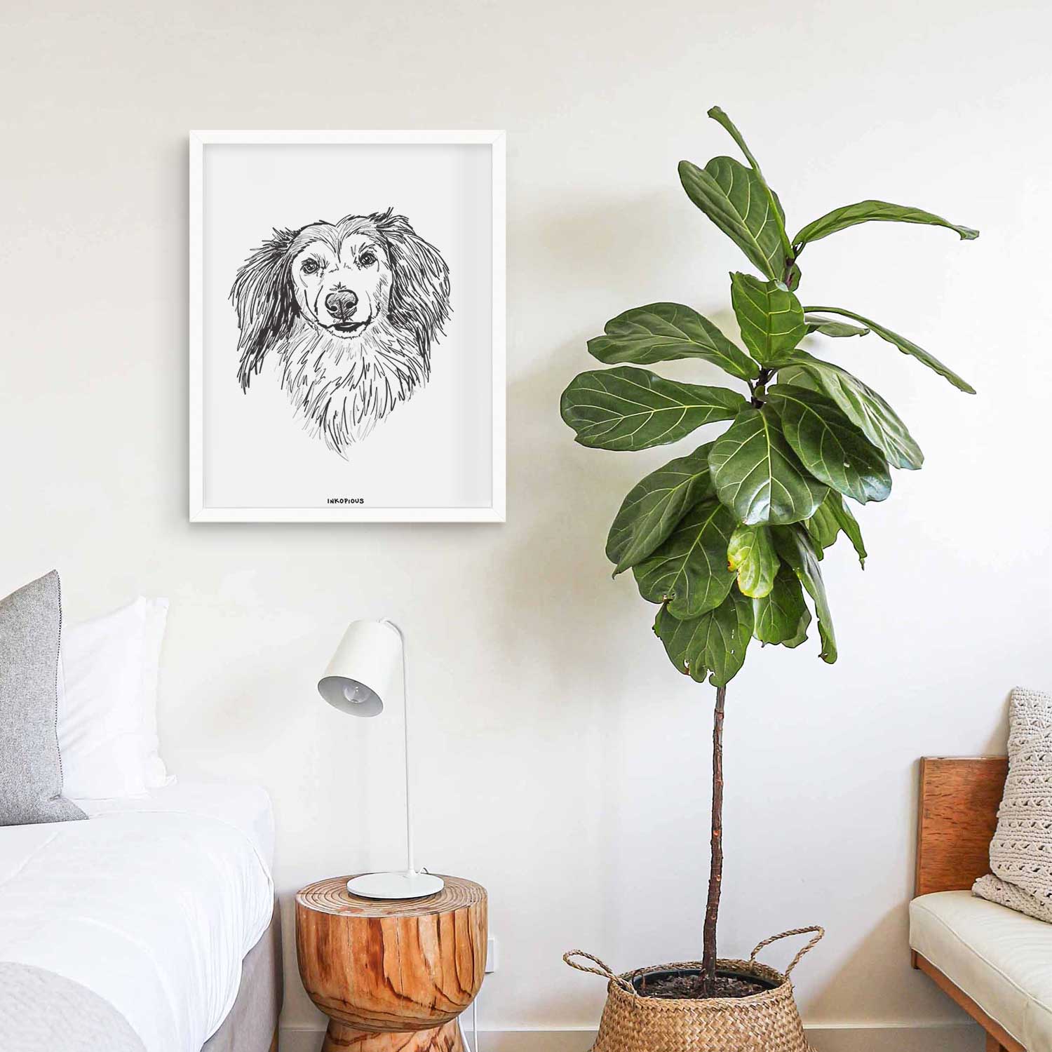 Doodled Bentley the Long Haired Dachshund Art Print