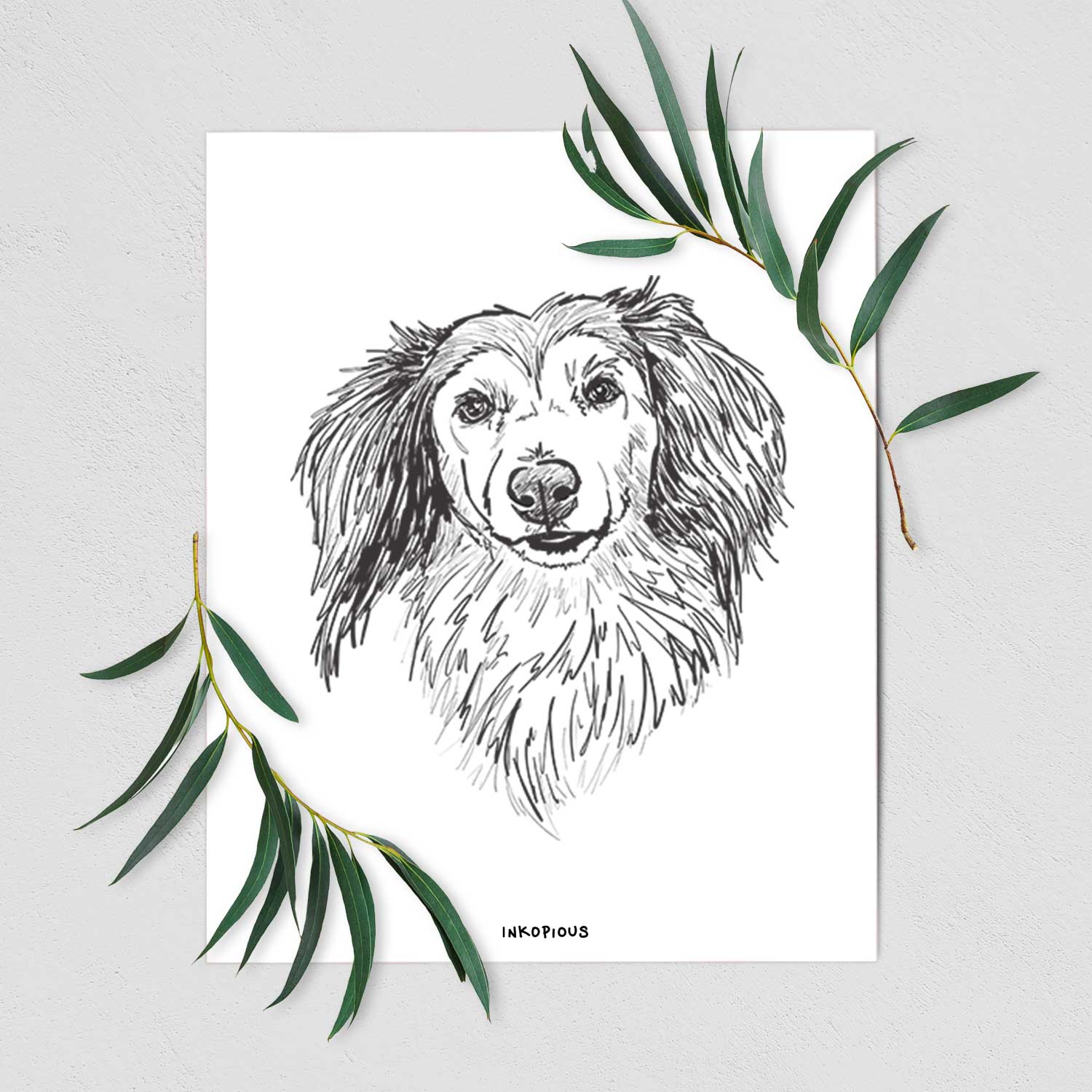 Doodled Bentley the Long Haired Dachshund Art Print