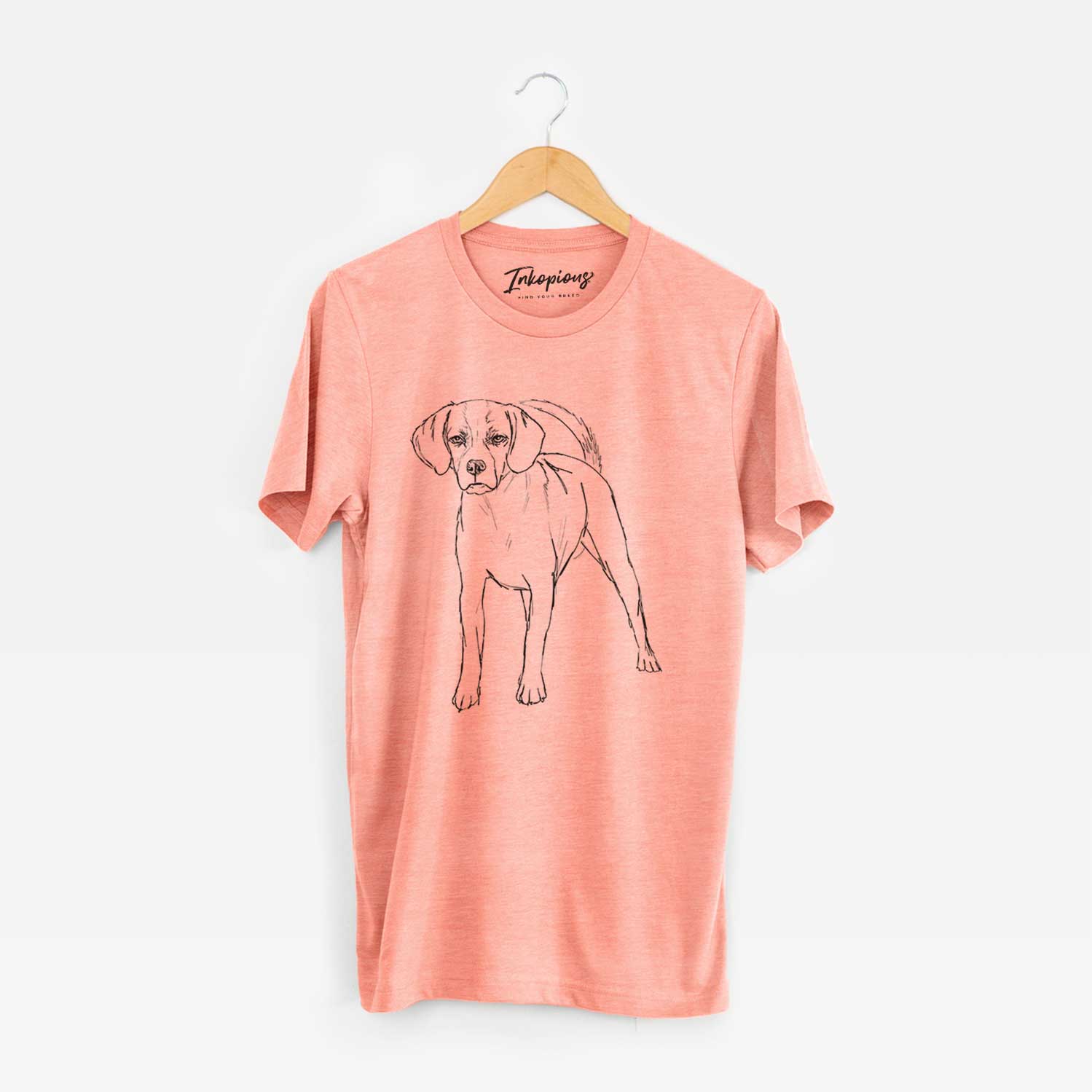 Full-body line drawing of Bentley the Puggle on a Sunset Unisex crewneck