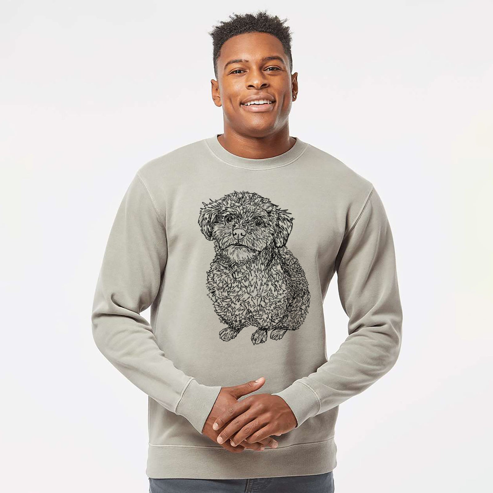 Doodled Boomer the Toy Poodle - Unisex Pigment Dyed Crew Sweatshirt