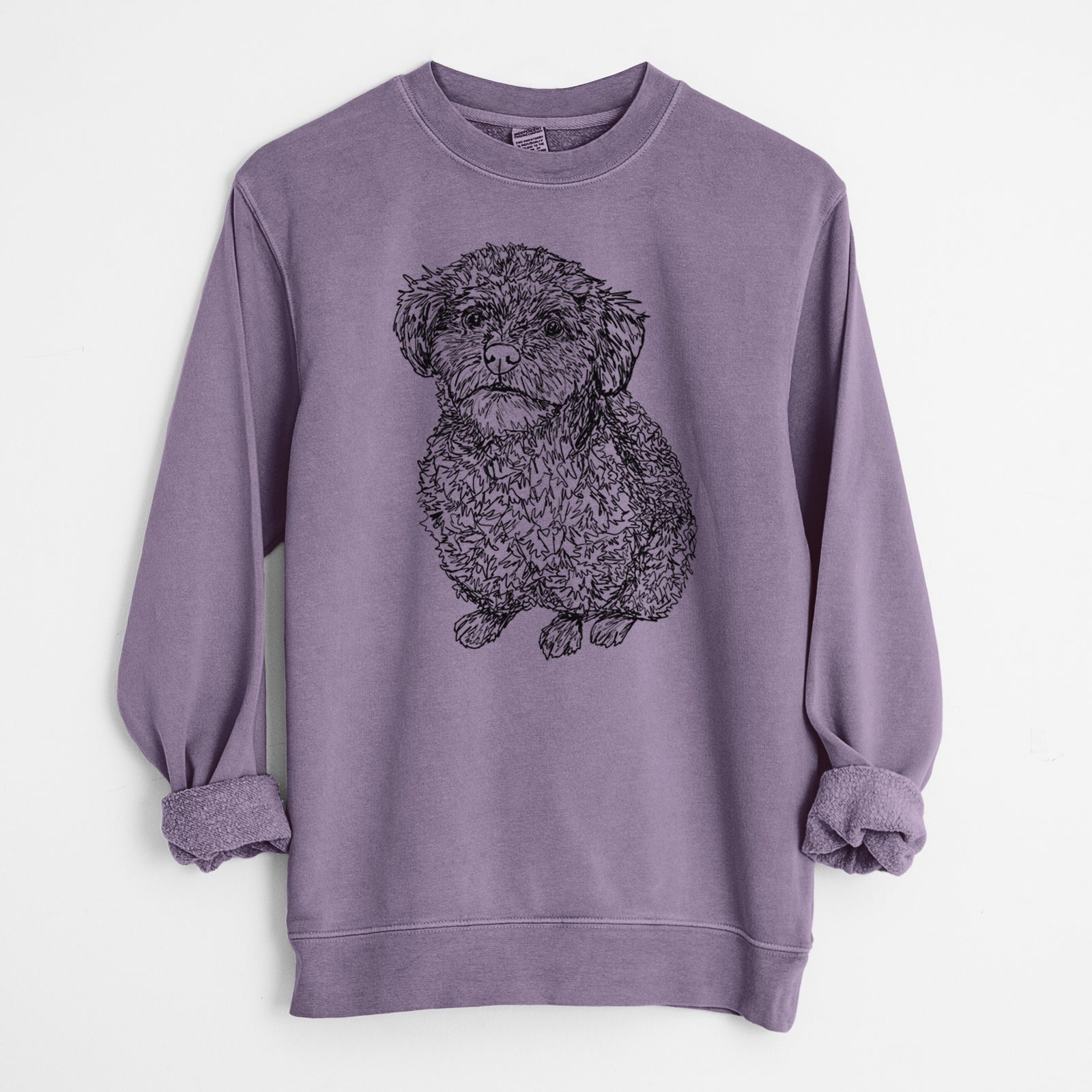 Doodled Boomer the Toy Poodle - Unisex Pigment Dyed Crew Sweatshirt