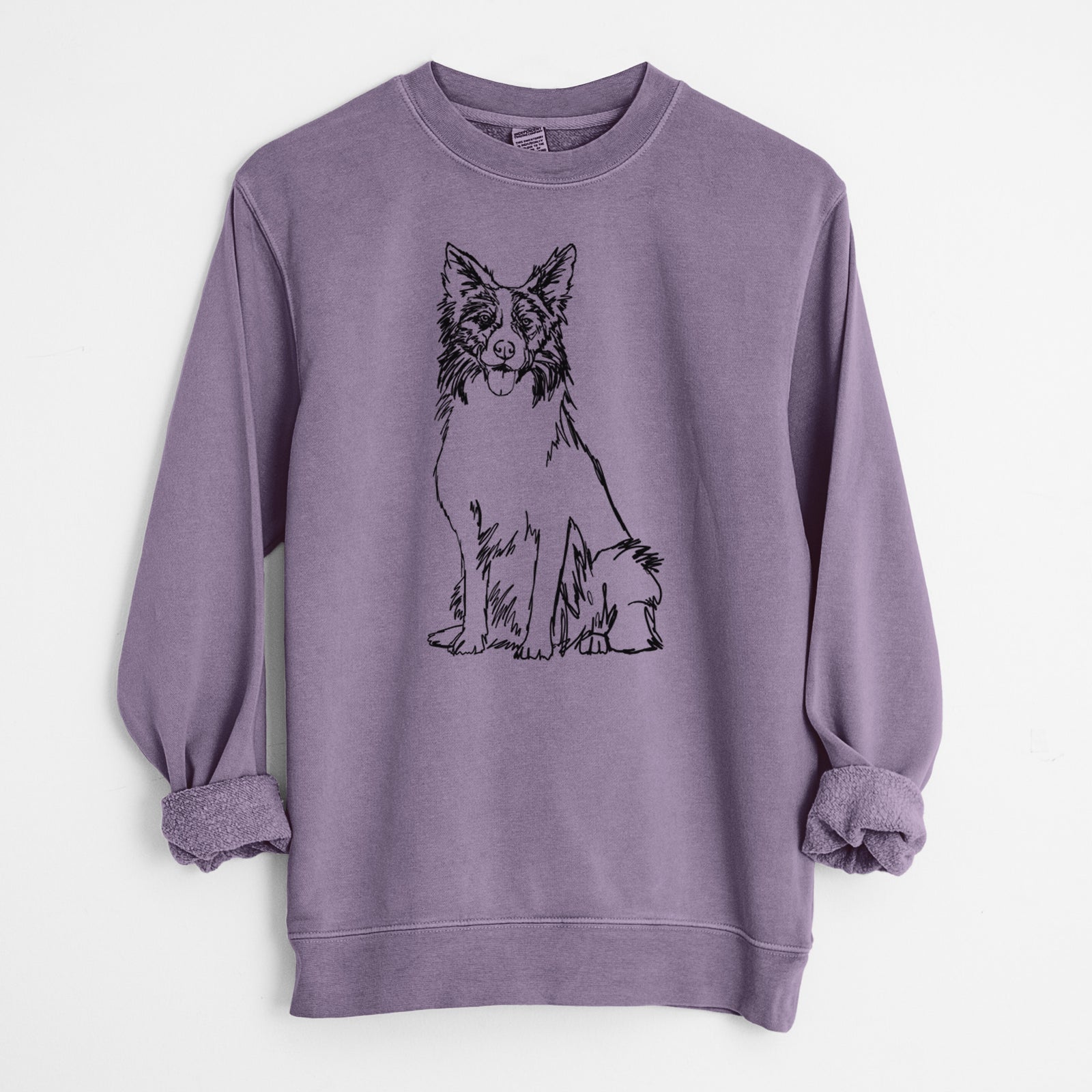 Doodled Border Collie the - Unisex Pigment Dyed Crew Sweatshirt