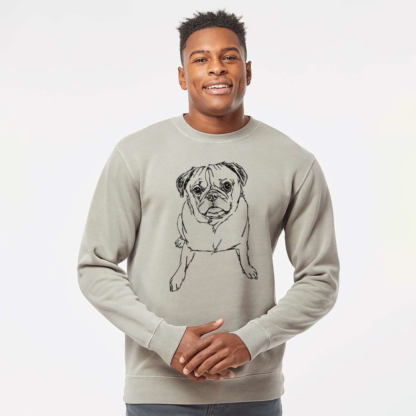 Doodled Bugsy the Pug - Unisex Pigment Dyed Crew Sweatshirt