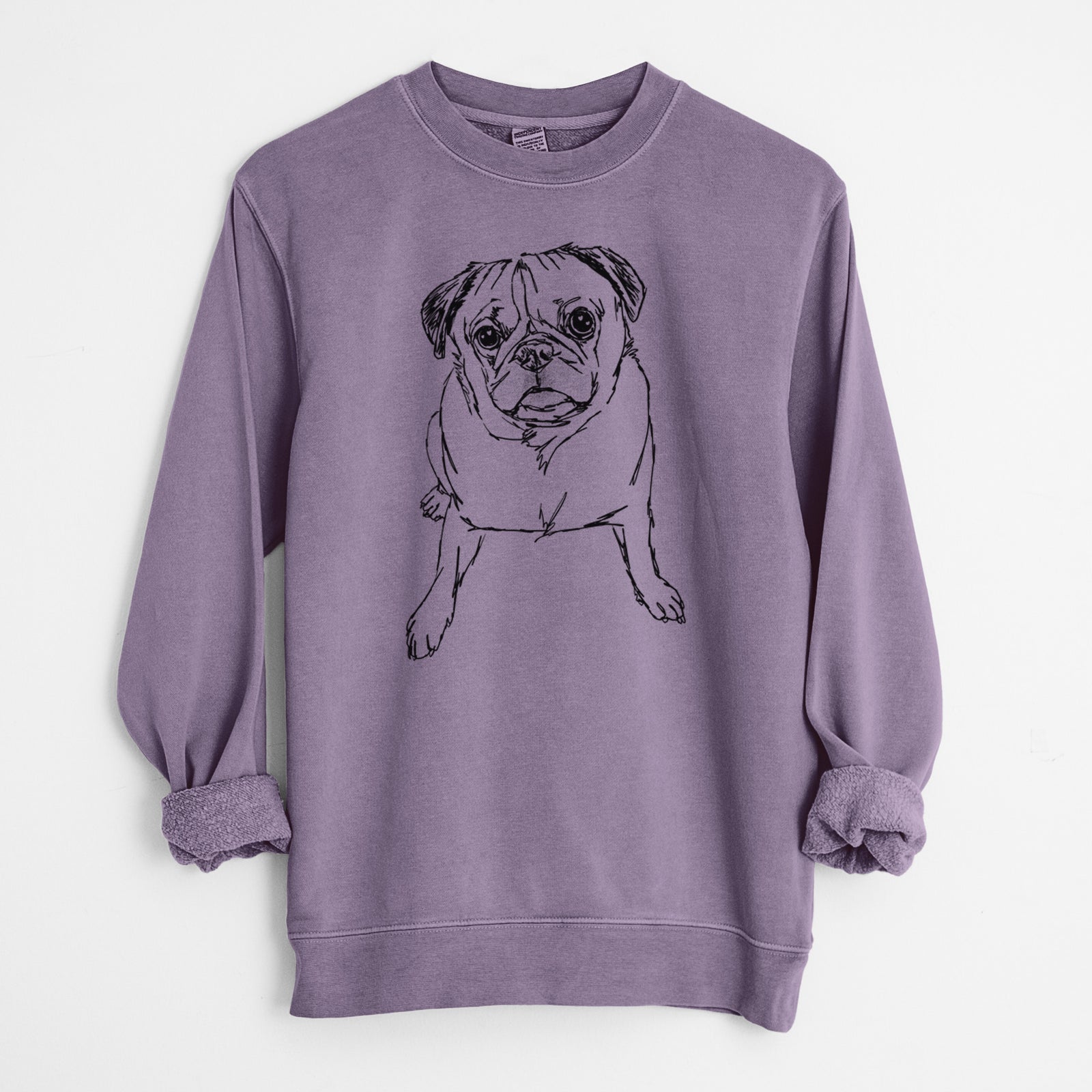 Doodled Bugsy the Pug - Unisex Pigment Dyed Crew Sweatshirt