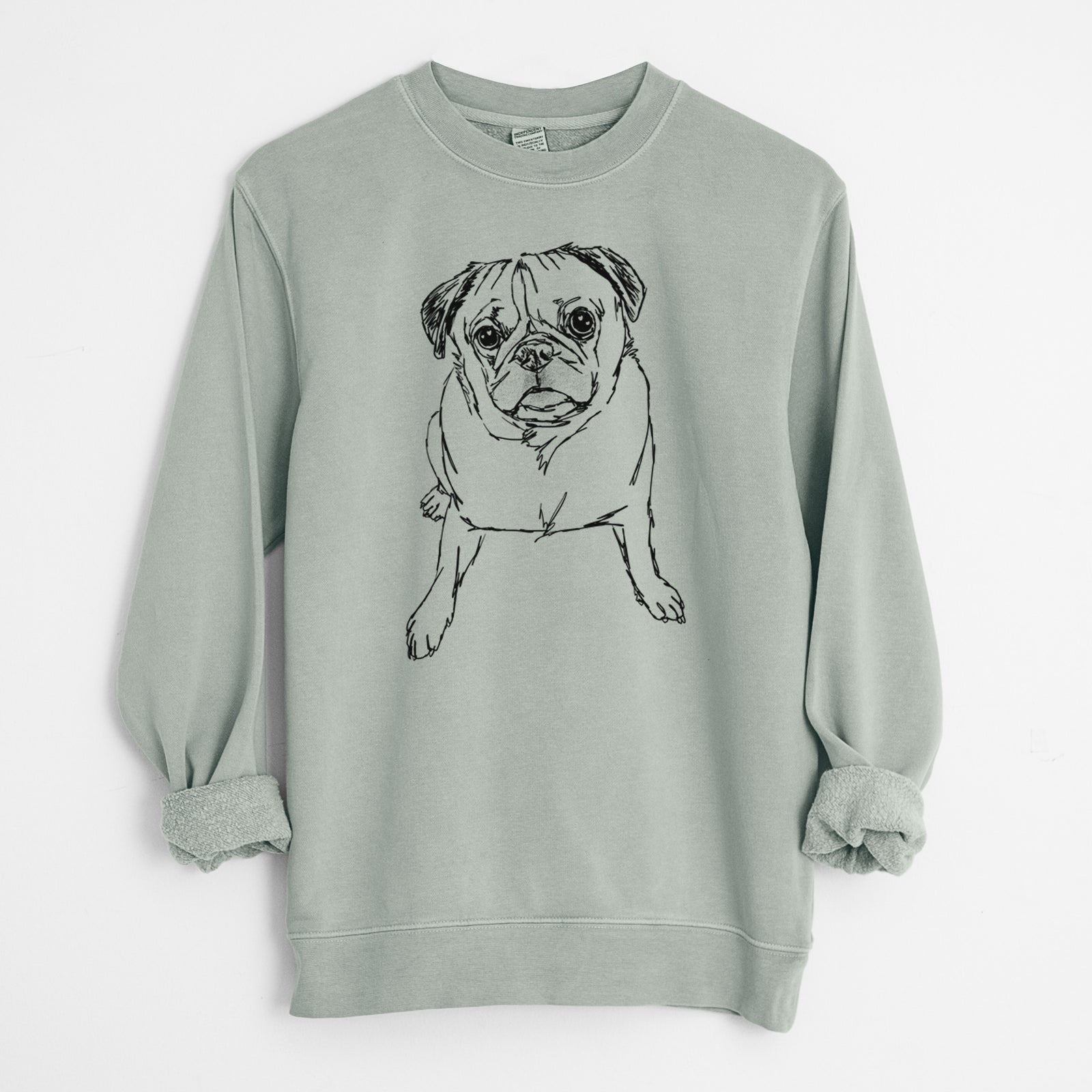 Doodled Bugsy the Pug - Unisex Pigment Dyed Crew Sweatshirt