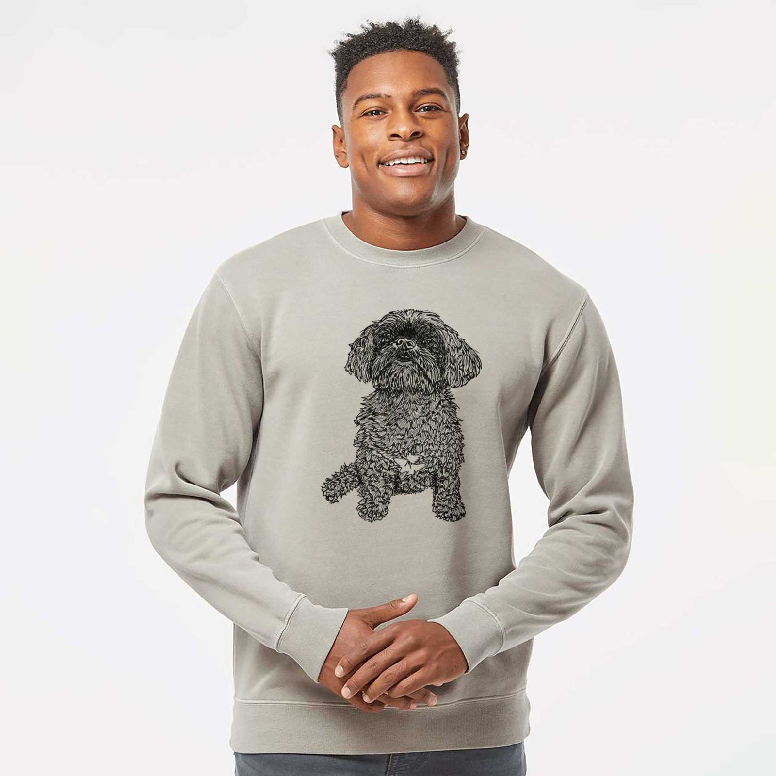 Doodled Chewie the Peekapoo - Unisex Pigment Dyed Crew Sweatshirt