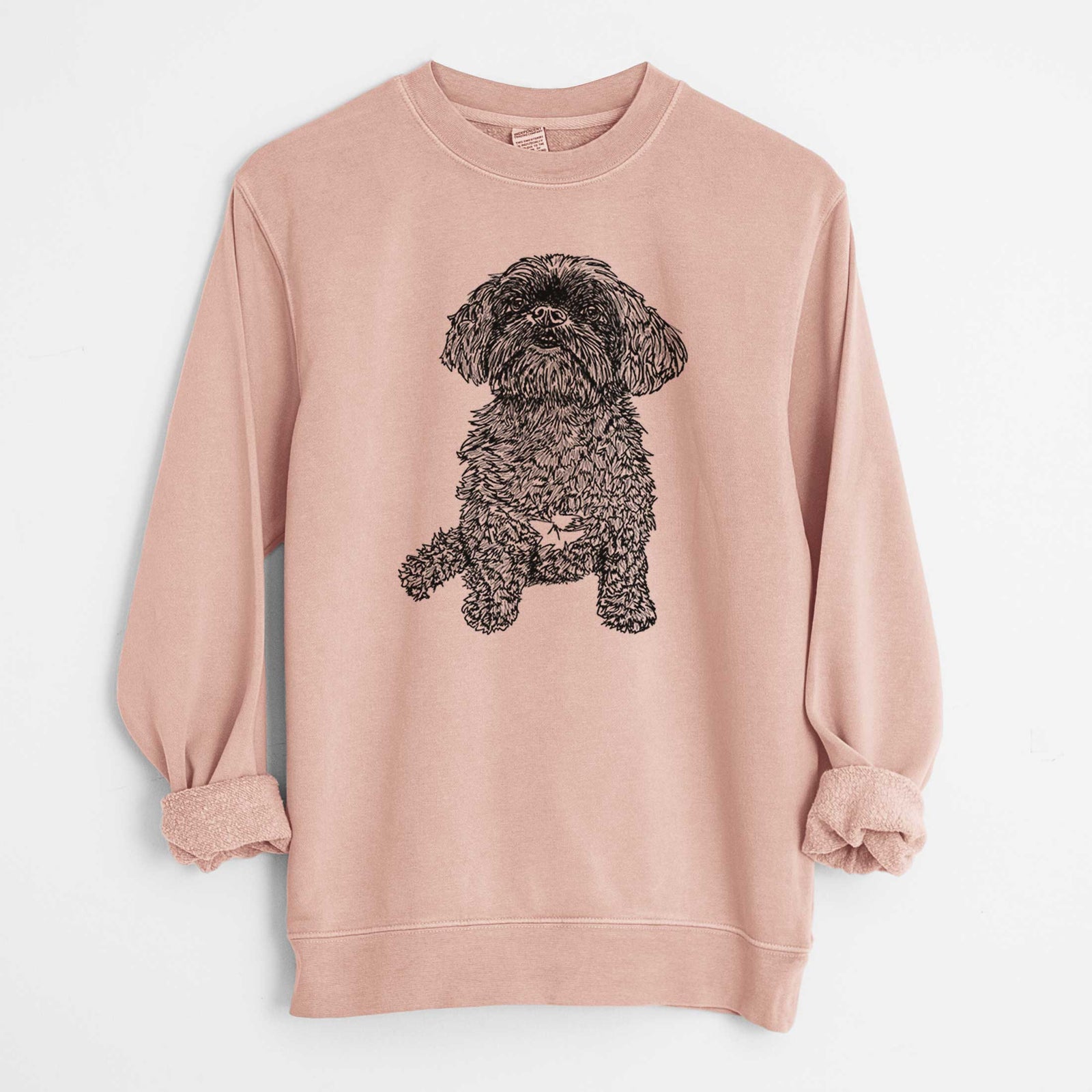 Doodled Chewie the Peekapoo - Unisex Pigment Dyed Crew Sweatshirt