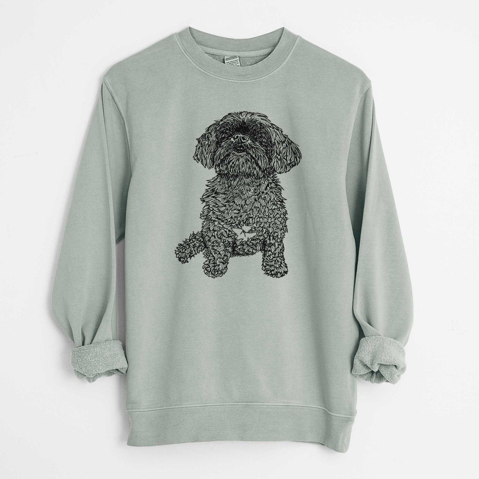 Doodled Chewie the Peekapoo - Unisex Pigment Dyed Crew Sweatshirt