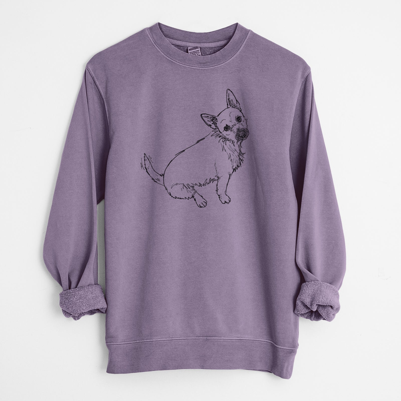 Doodled Chewy the Super Mutt - Unisex Pigment Dyed Crew Sweatshirt