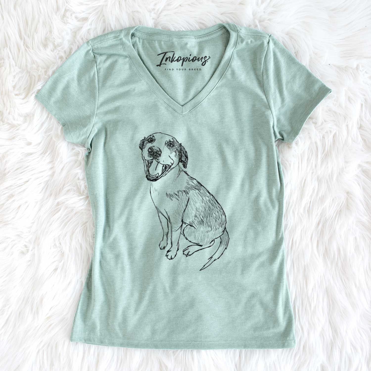 Doodled Clyde the Hound Mix - Women's V-neck Shirt