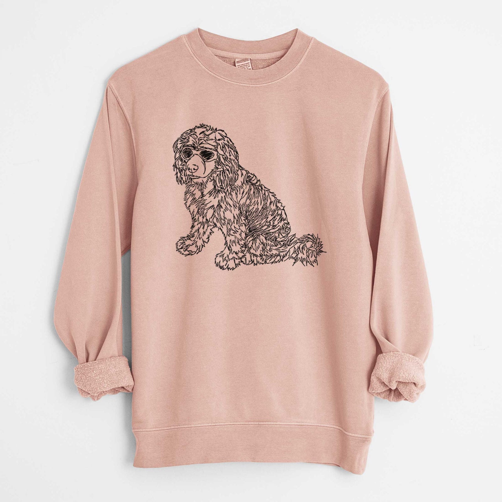 Doodled Coco the Cocker Spaniel - Unisex Pigment Dyed Crew Sweatshirt
