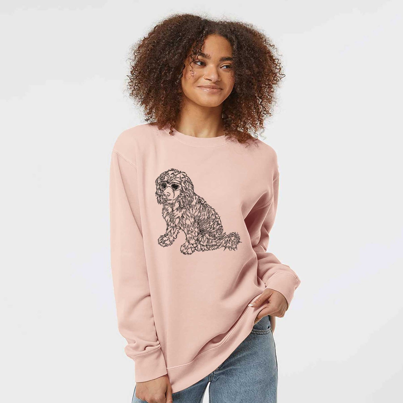 Doodled Coco the Cocker Spaniel - Unisex Pigment Dyed Crew Sweatshirt