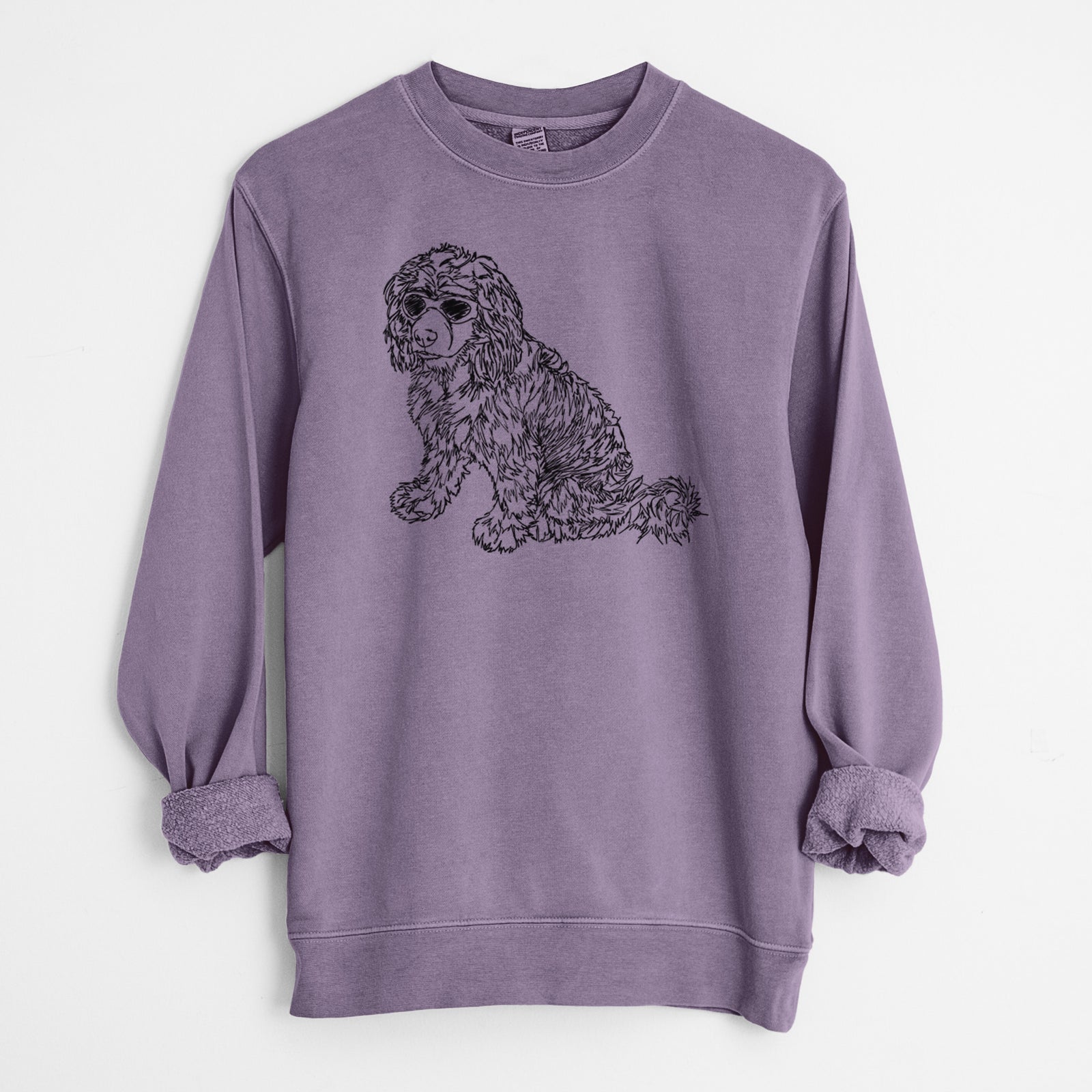 Doodled Coco the Cocker Spaniel - Unisex Pigment Dyed Crew Sweatshirt