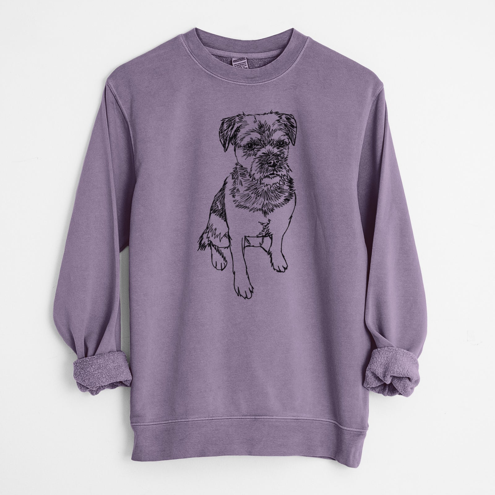 Doodled Cosmo the Border Terrier - Unisex Pigment Dyed Crew Sweatshirt