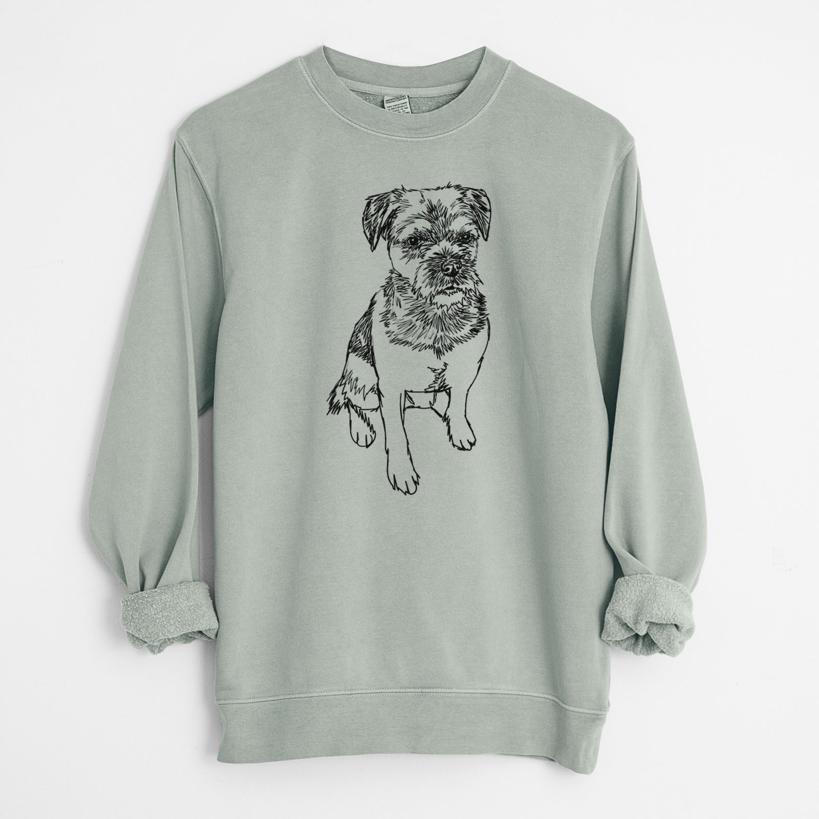 Doodled Cosmo the Border Terrier - Unisex Pigment Dyed Crew Sweatshirt