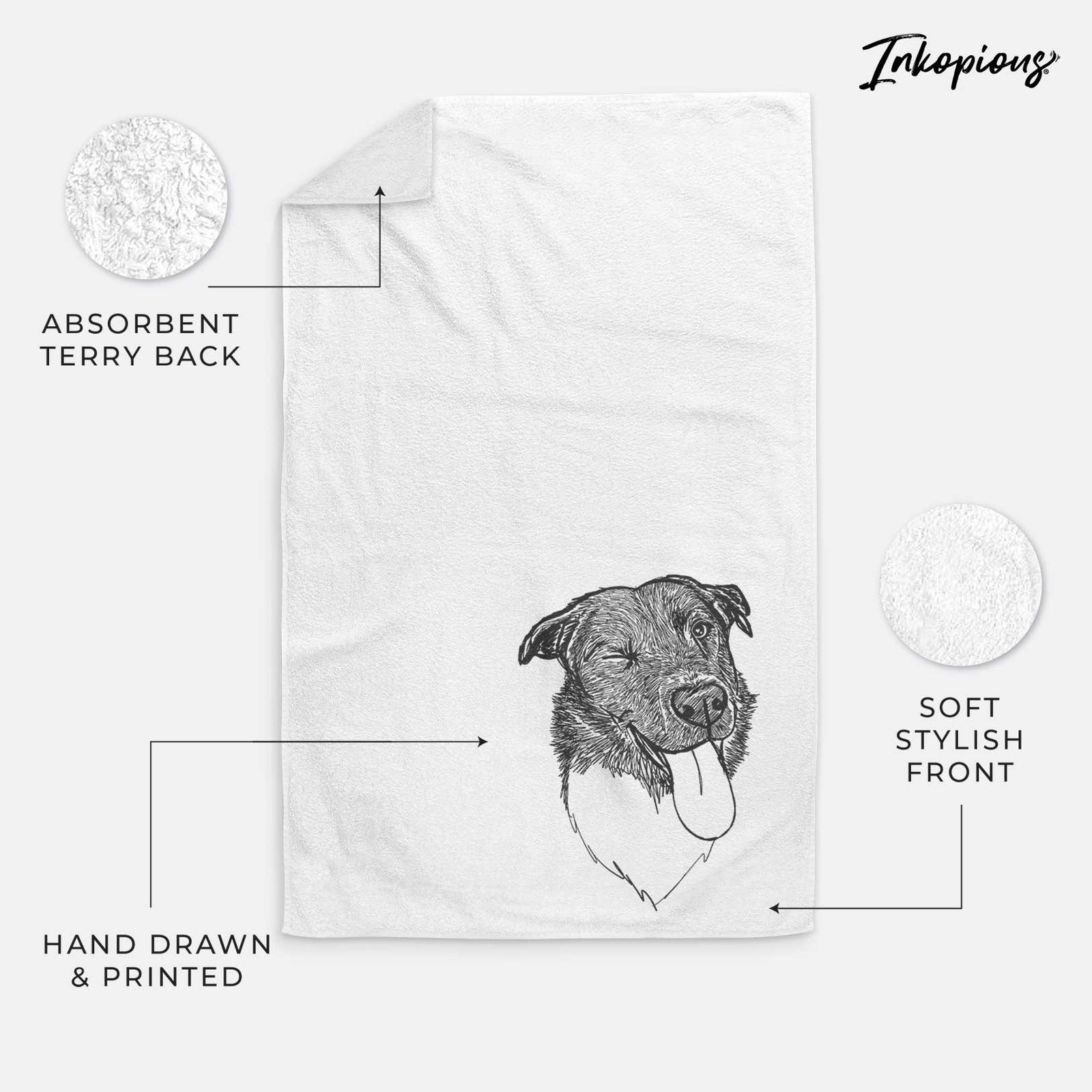 Doodled Cy the Boder Collie Decorative Hand Towel