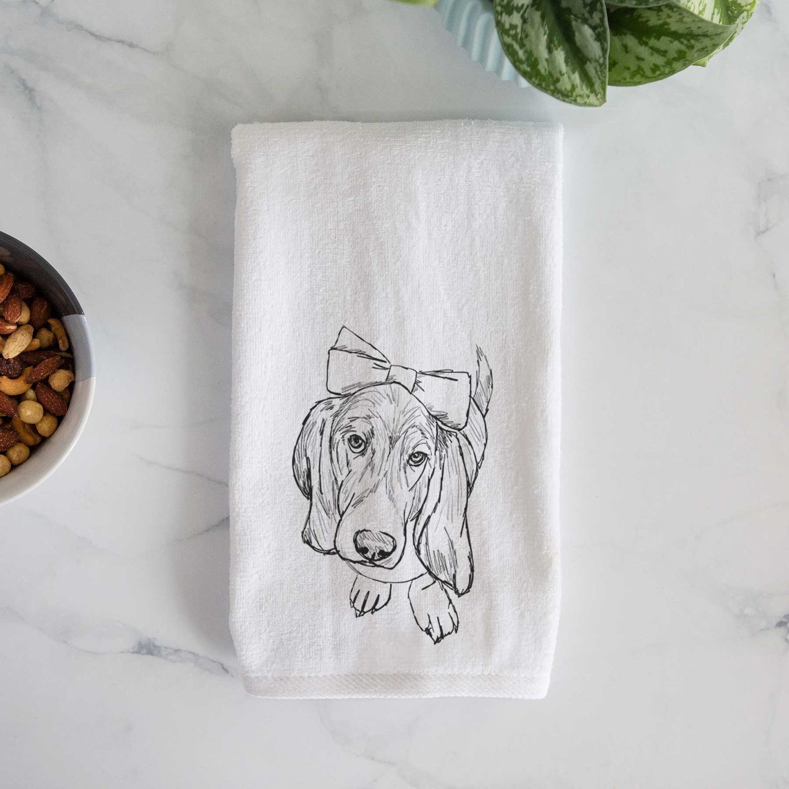Doodled Daisy the Basset Hound Decorative Hand Towel