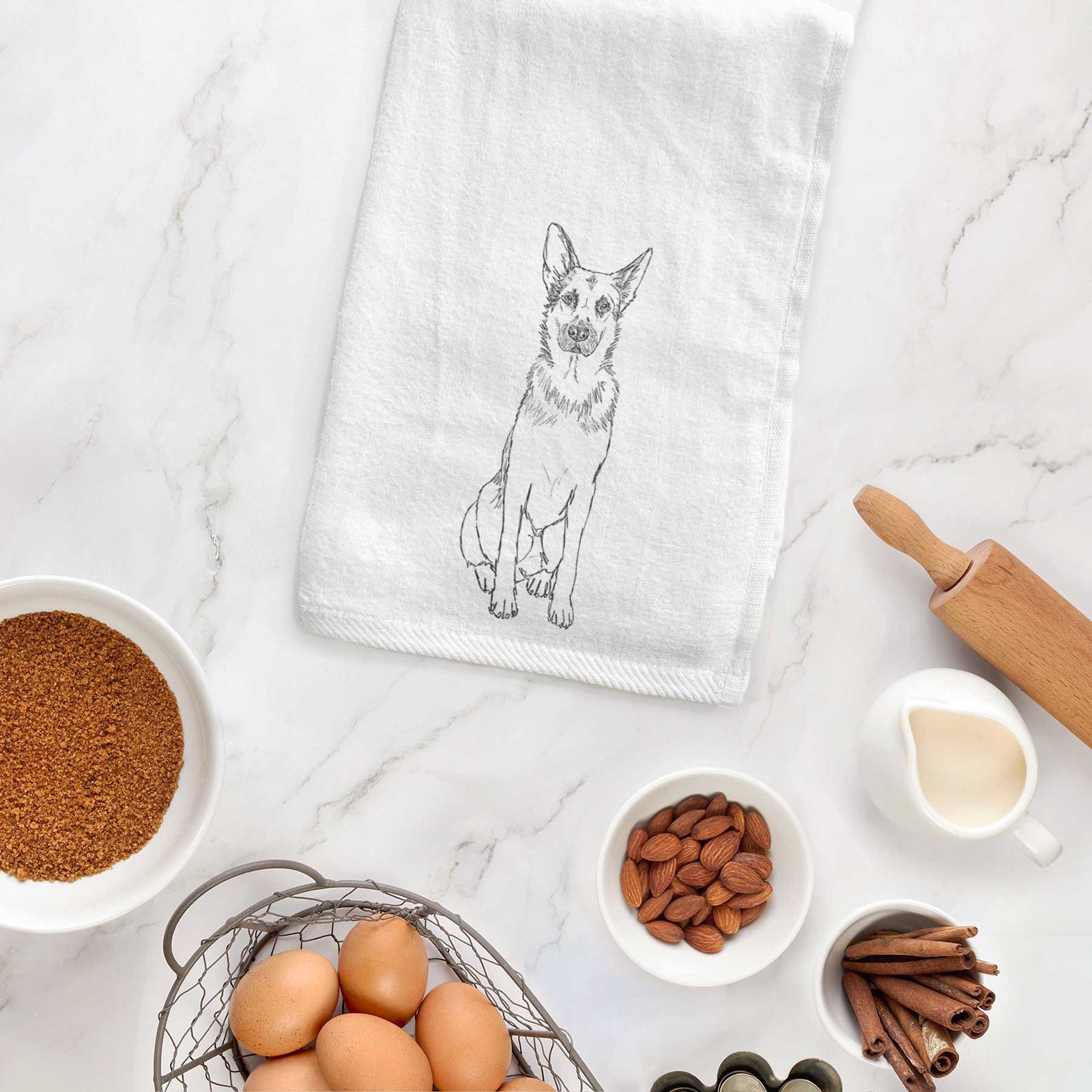 Doodled Delta the German Shepherd Decorative Hand Towel