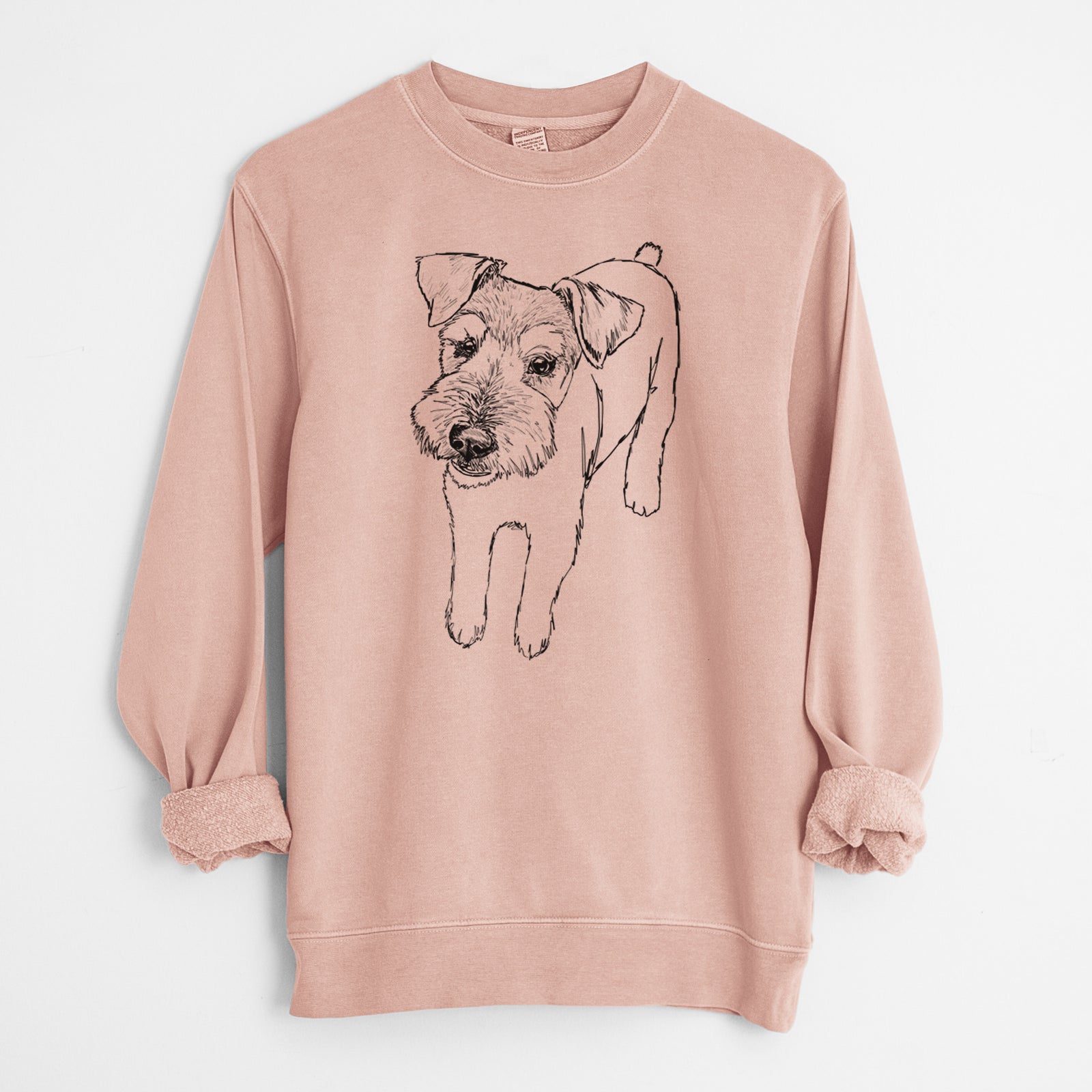 Doodled Dexter the Mini Schanuzer Wire Terrier Mix - Unisex Pigment Dyed Crew Sweatshirt