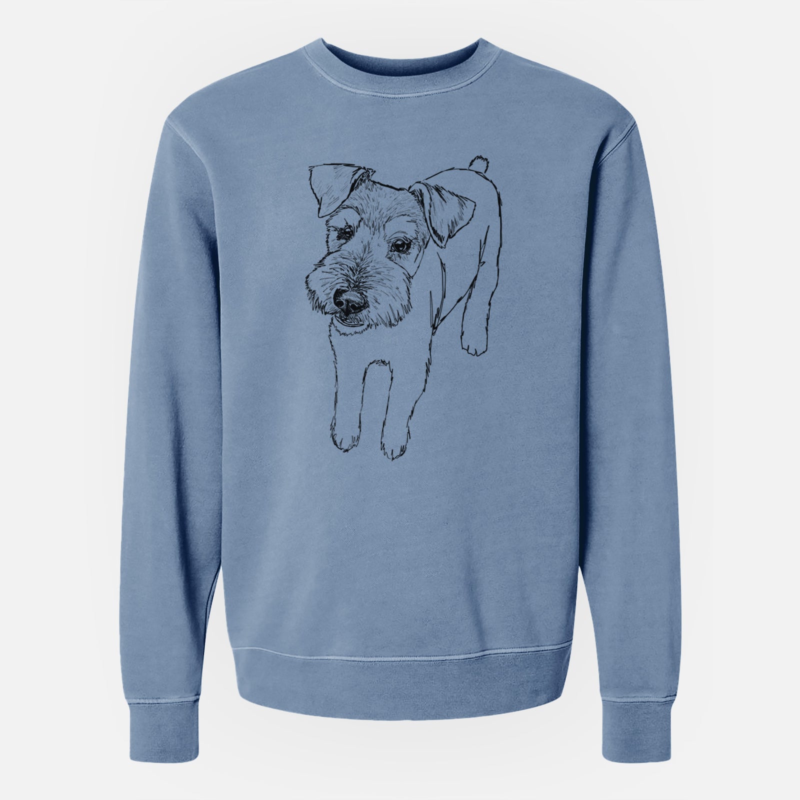 Doodled Dexter the Mini Schanuzer Wire Terrier Mix - Unisex Pigment Dyed Crew Sweatshirt