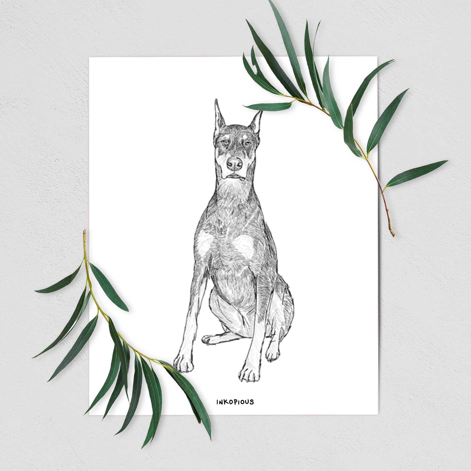 Doodled Drake the Doberman Pinscher Art Print