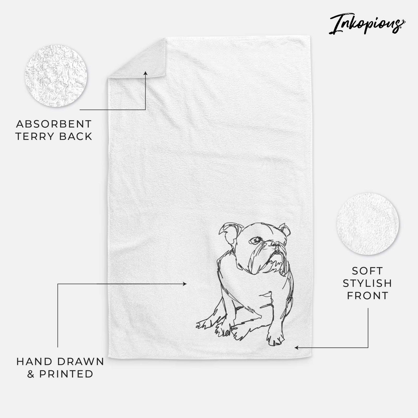 Doodled English Bulldog Decorative Hand Towel
