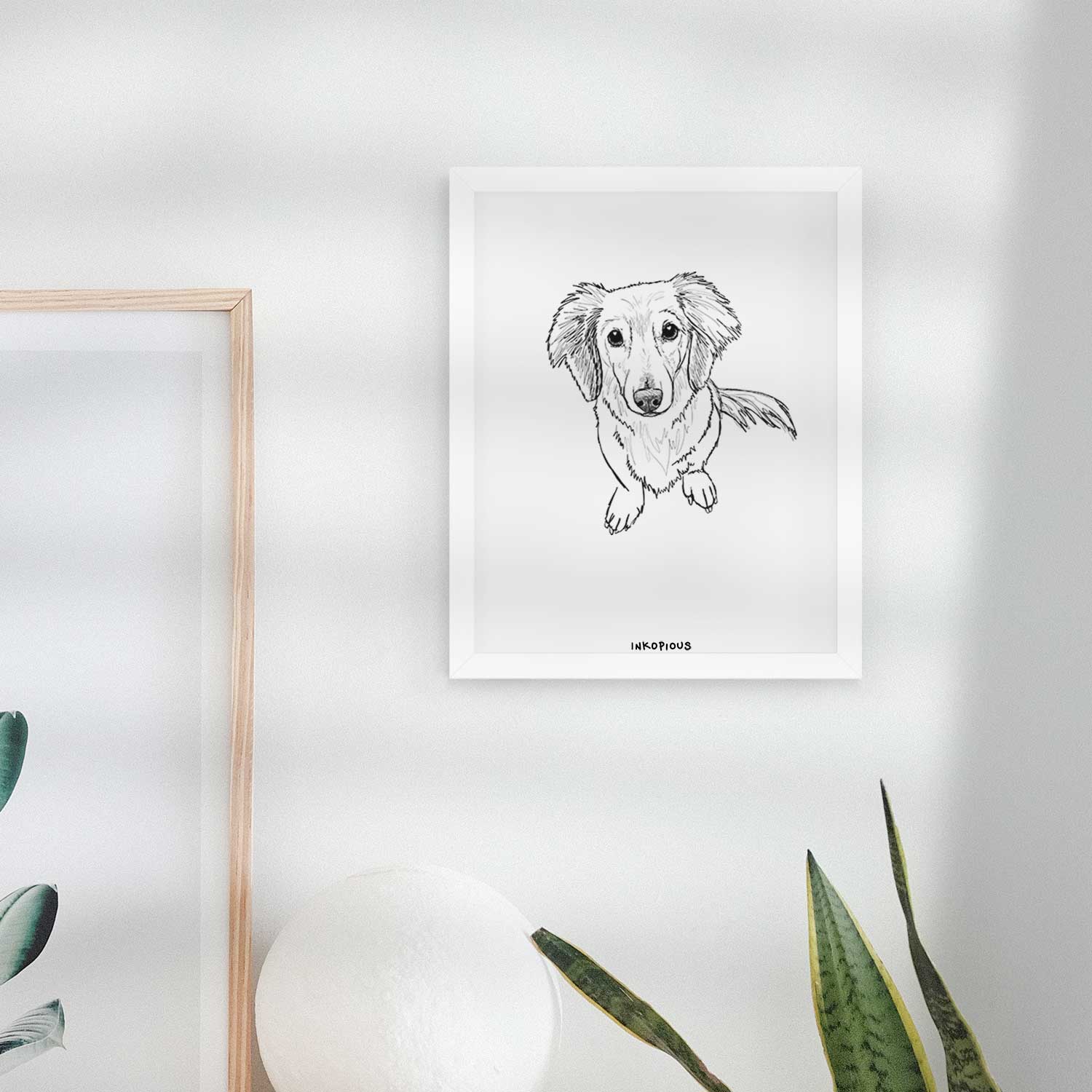Doodled Enzo the Long Haired Dachshund Art Print