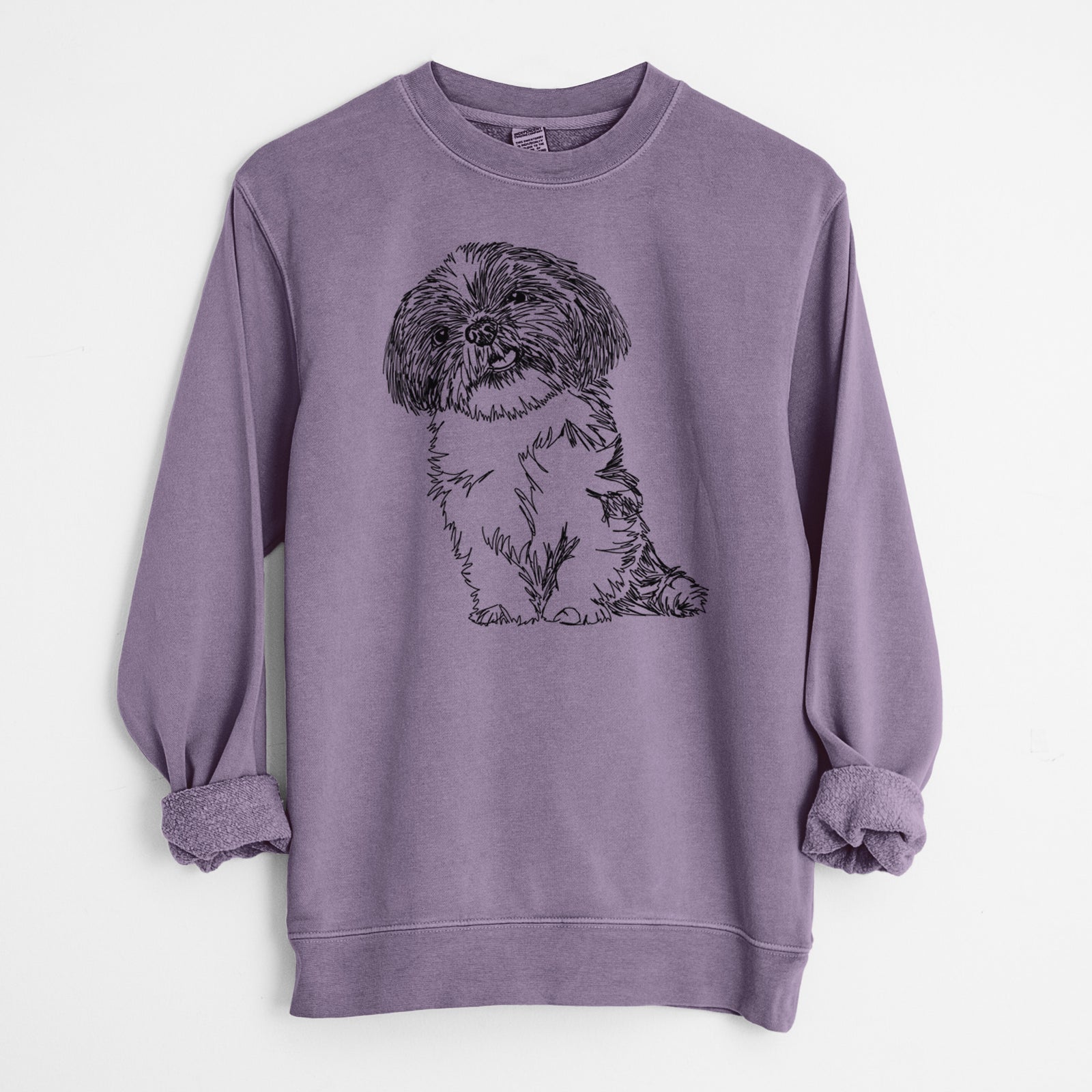 Doodled Ethel the Shih Tzu - Unisex Pigment Dyed Crew Sweatshirt