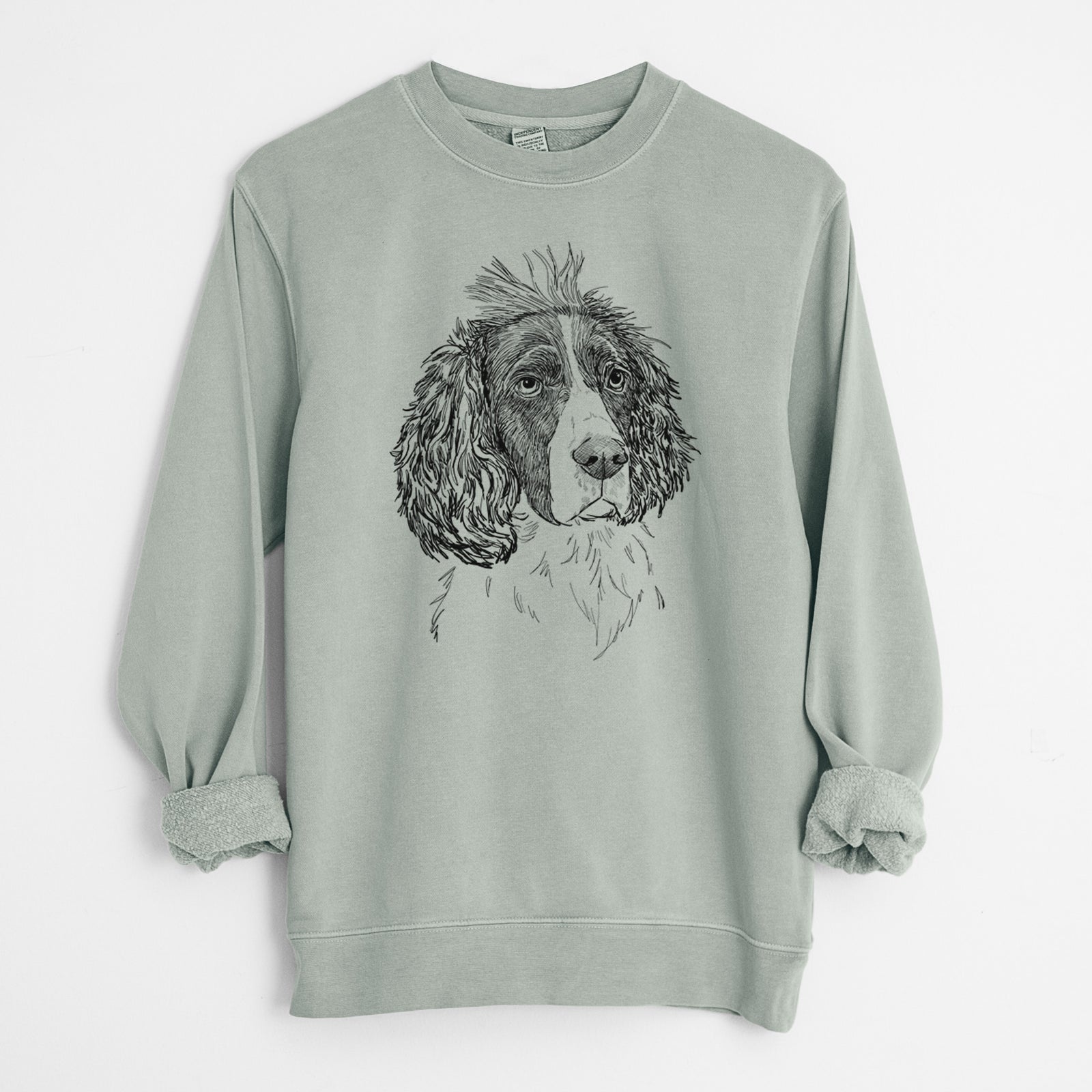 Doodled Fern the English Springer Spaniel - Unisex Pigment Dyed Crew Sweatshirt