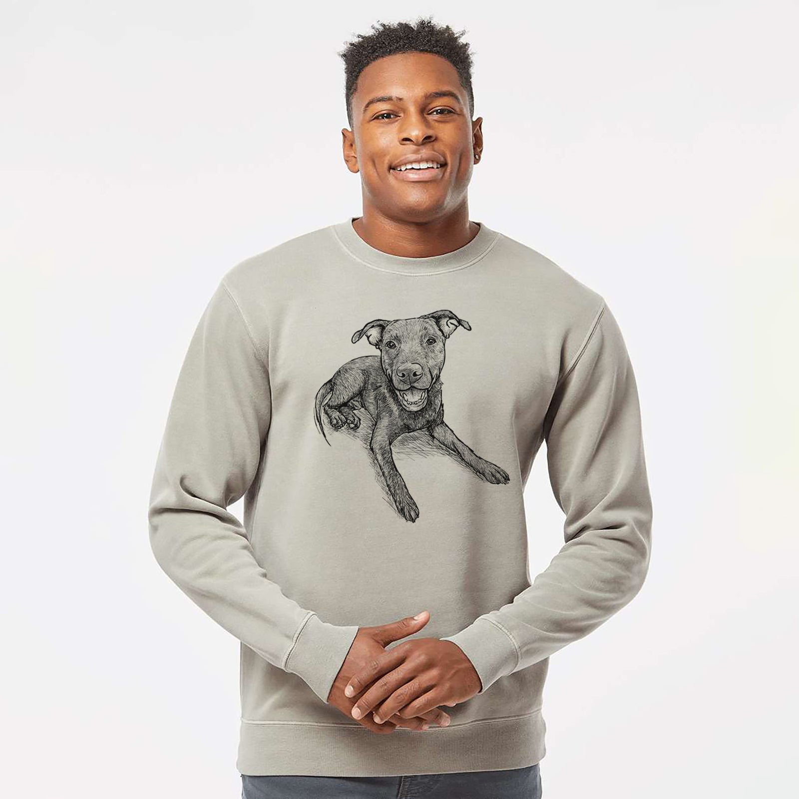 Doodled Forrest the Mixed Breed - Unisex Pigment Dyed Crew Sweatshirt
