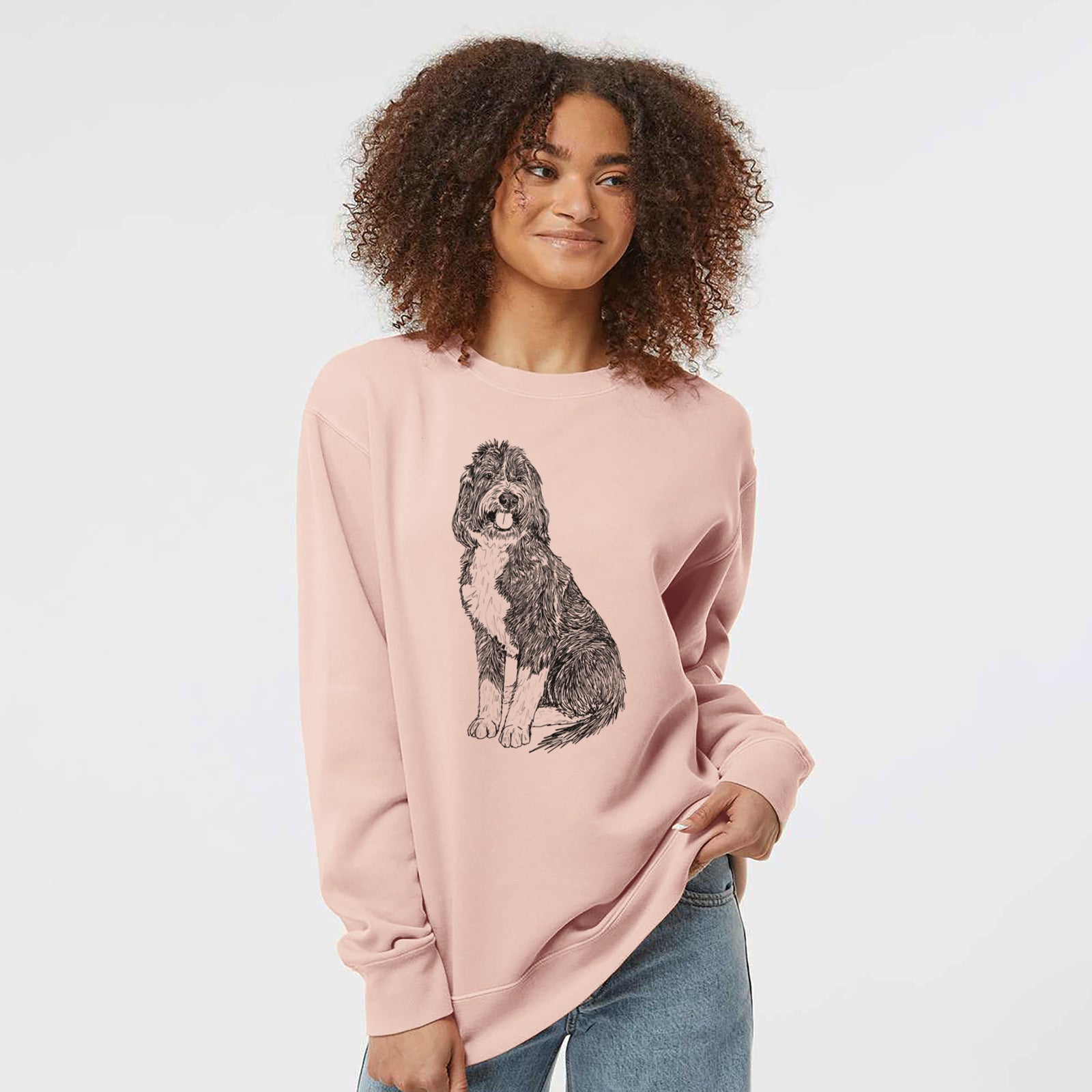 Doodled Fred the Saint Berdoodle - Unisex Pigment Dyed Crew Sweatshirt