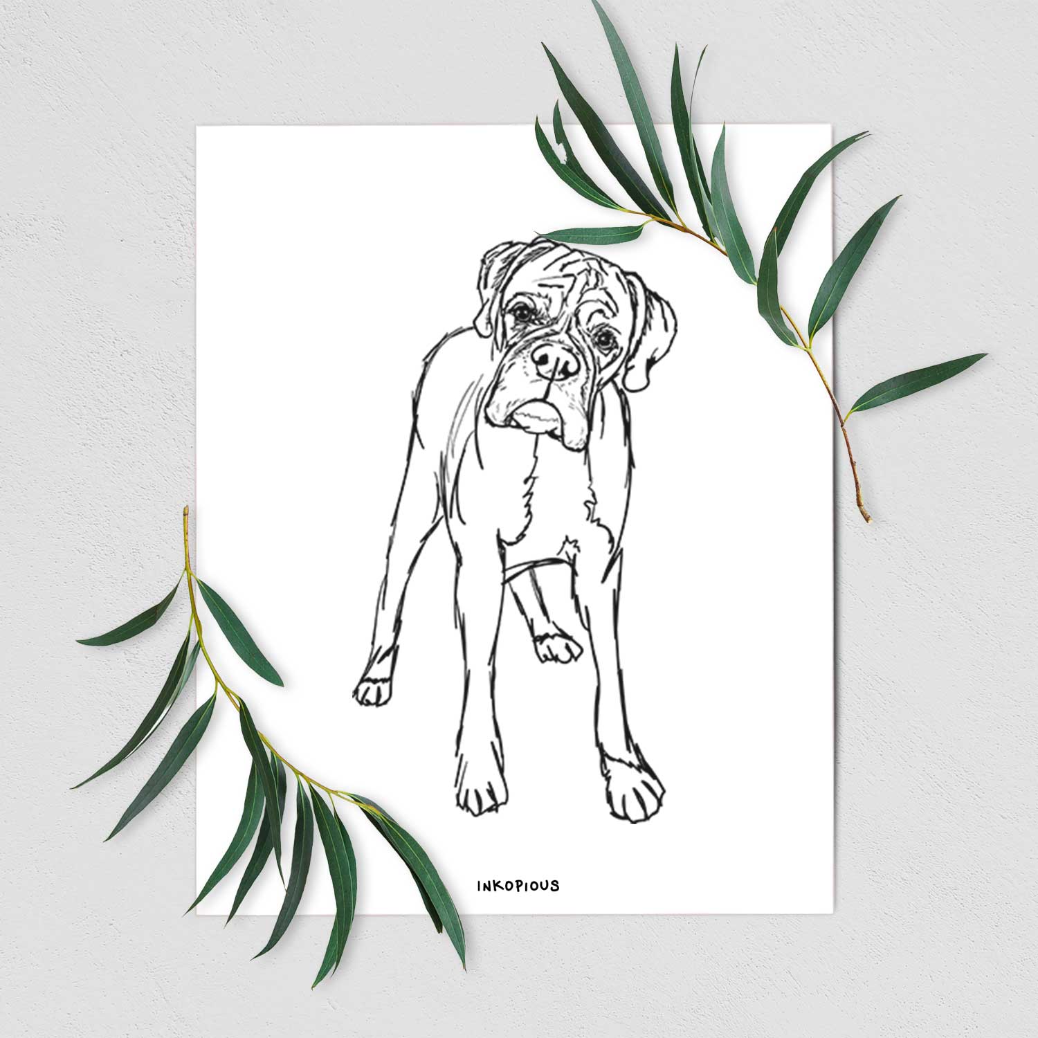 Doodled Georgie the Boxer Art Print