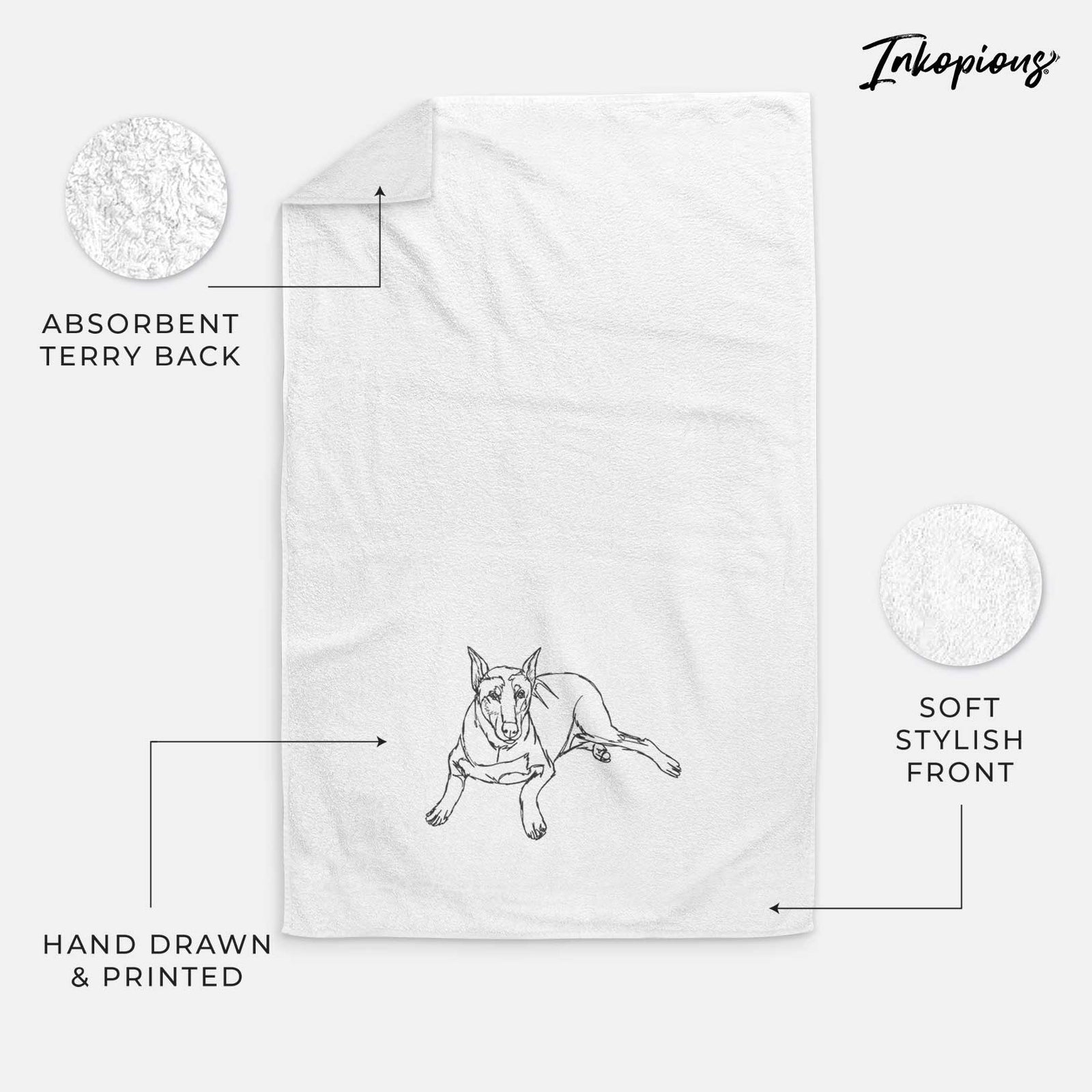 Doodled Ginger the Doberman Pinscher Decorative Hand Towel