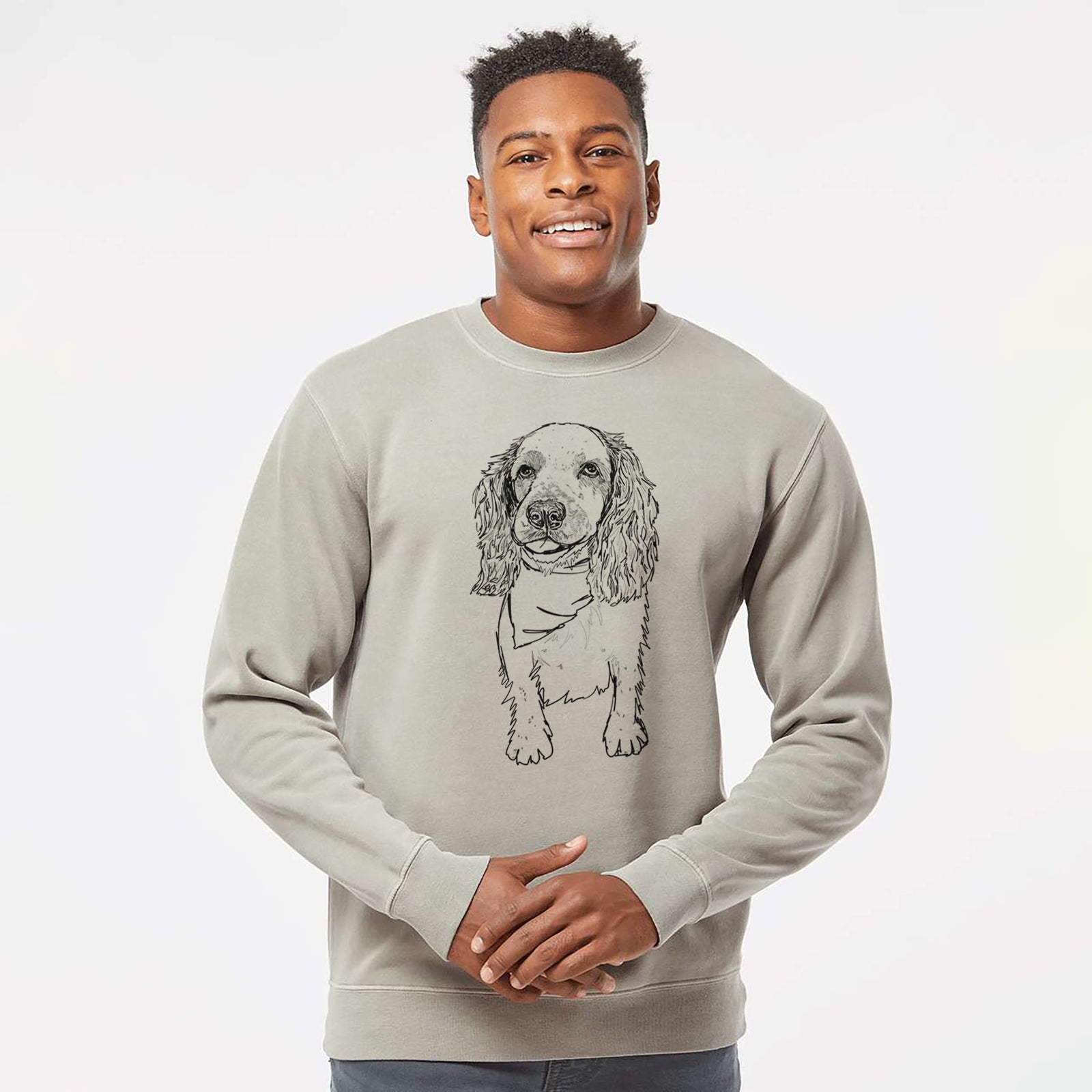 Doodled Ginger the Spaniel Mix - Unisex Pigment Dyed Crew Sweatshirt