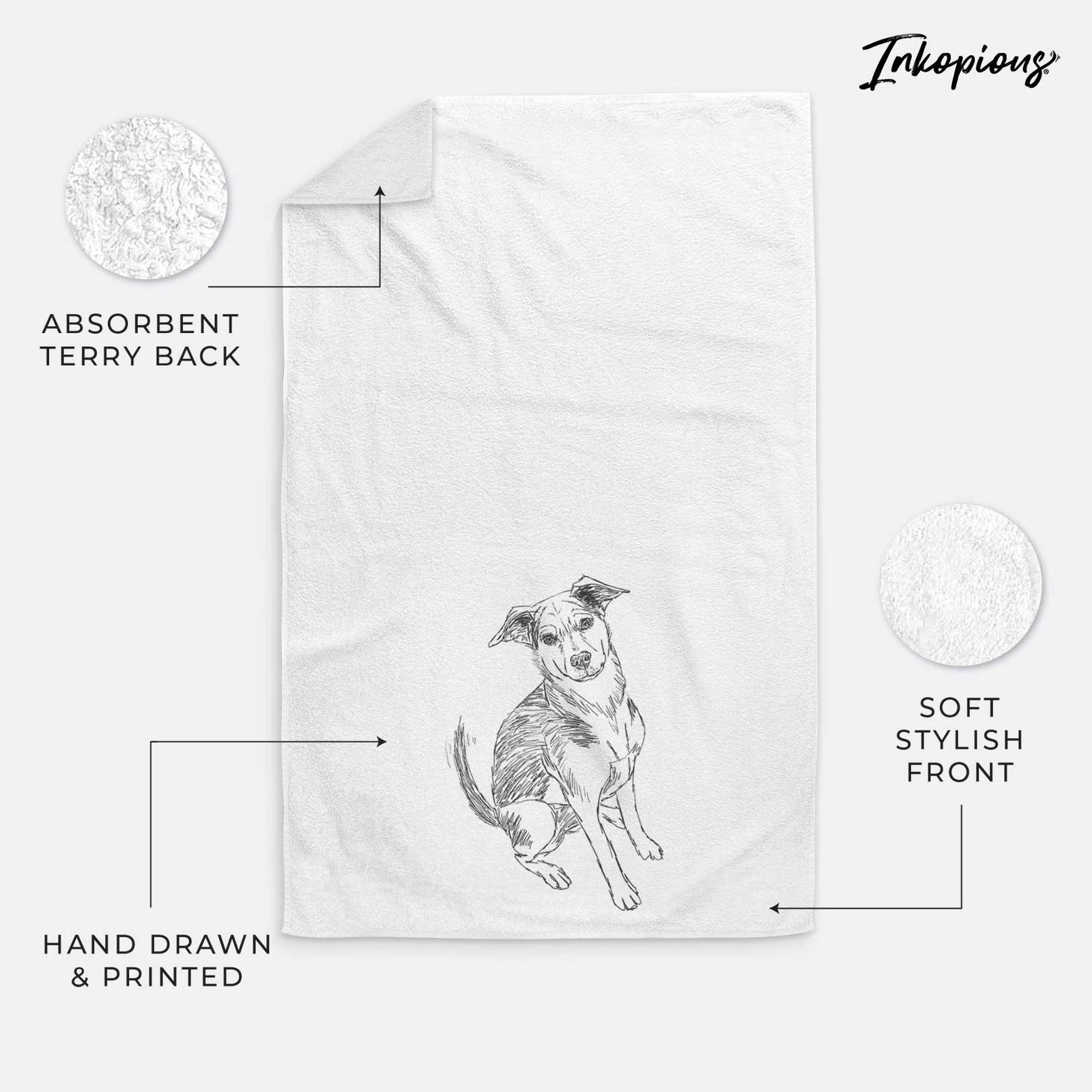 Doodled Gouda the Hound Terrier Mix Decorative Hand Towel