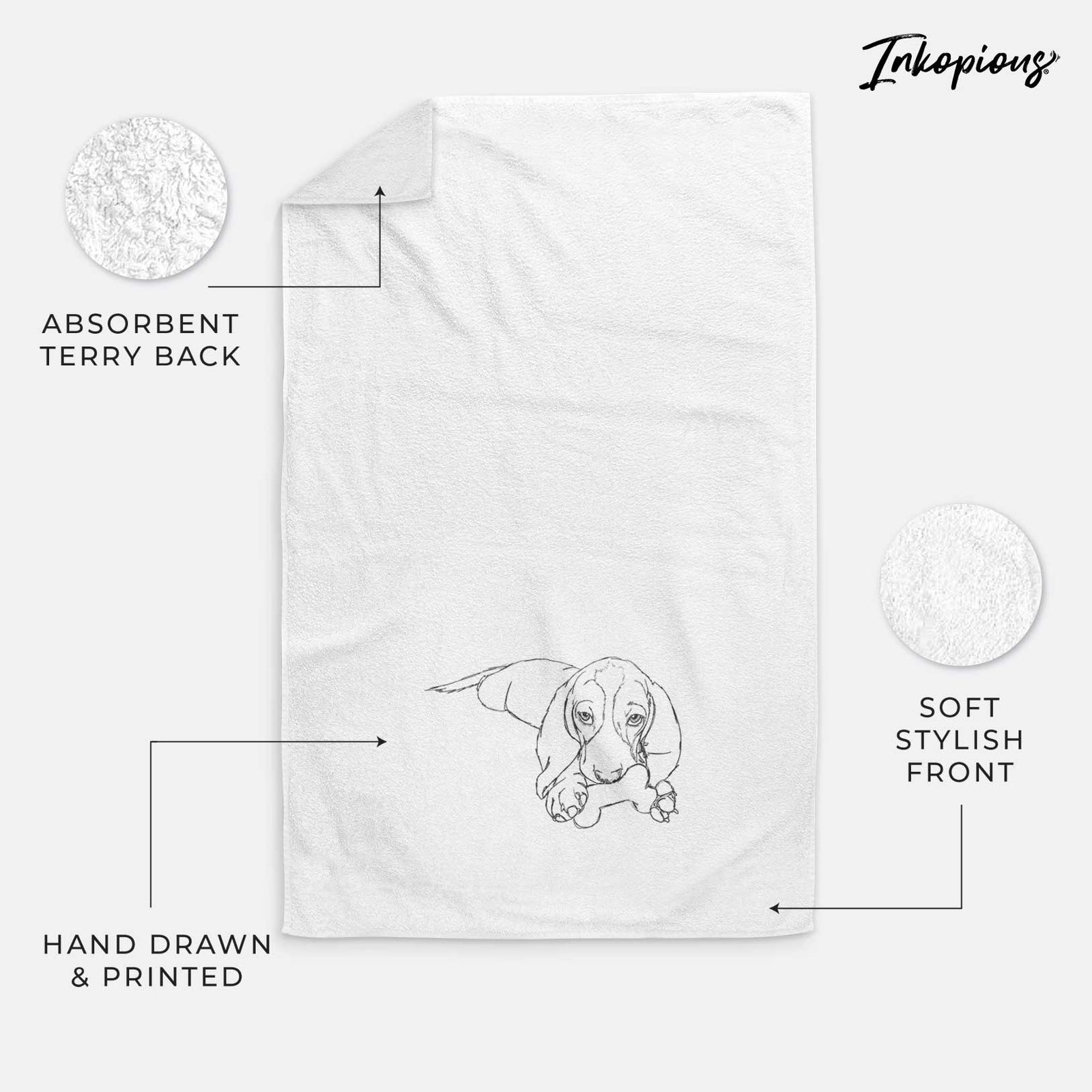 Doodled Gracie the Basset Hound Decorative Hand Towel