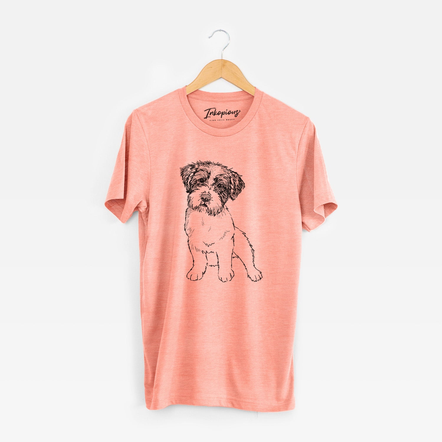 Full-body line drawing of Groot the Maltese Mix on a Sunset Unisex crewneck