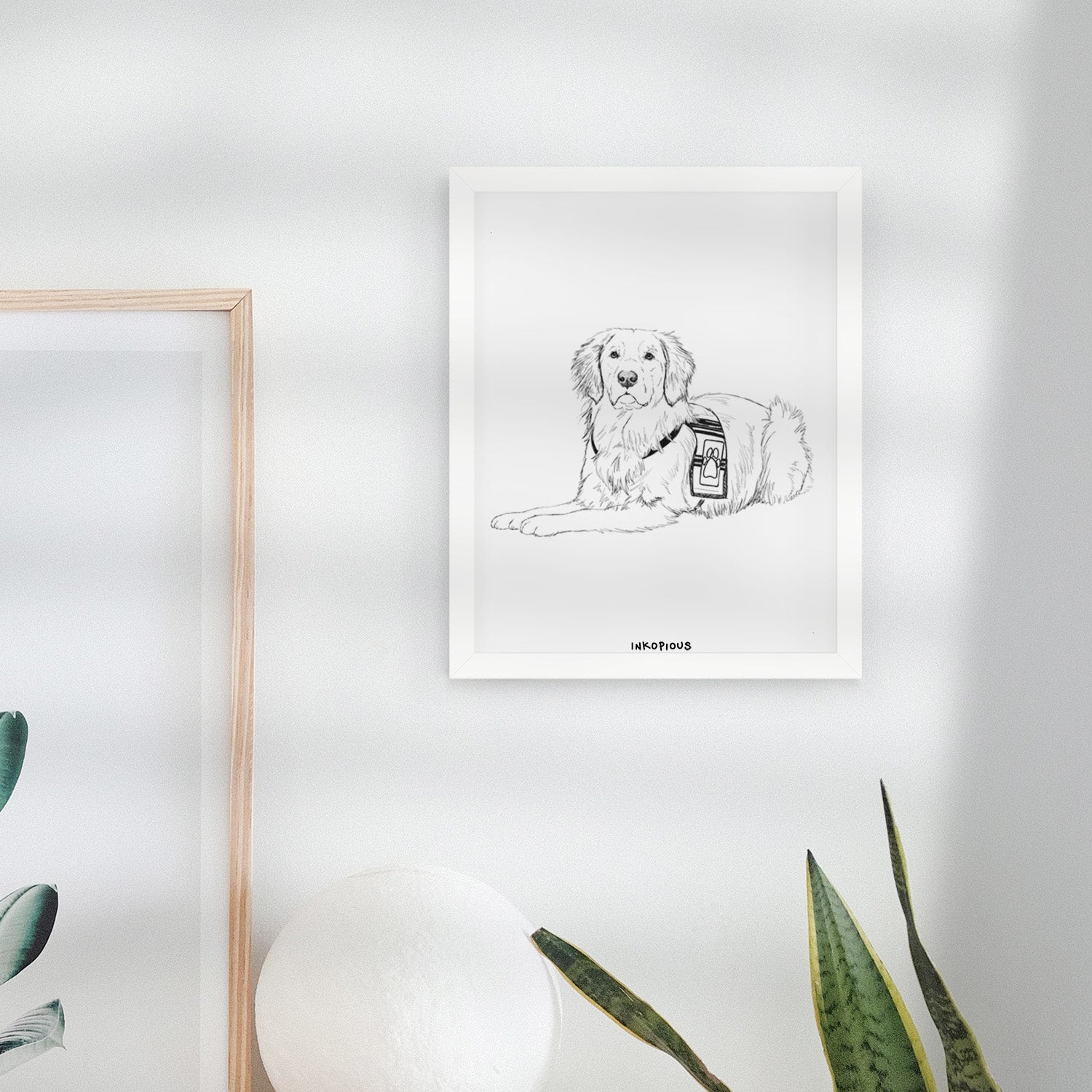 Doodled Gus the Golden Retriever Art Print