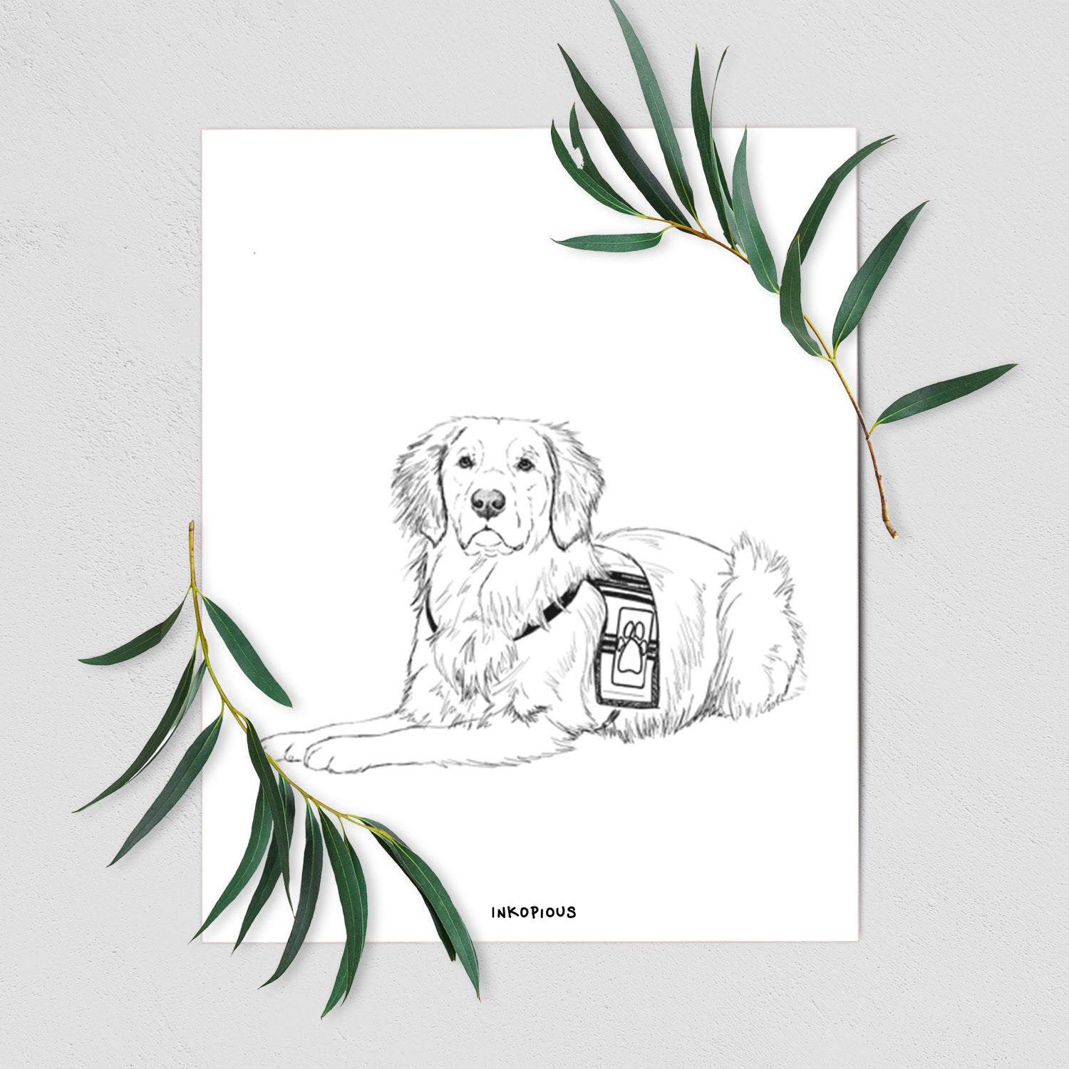 Doodled Gus the Golden Retriever Art Print