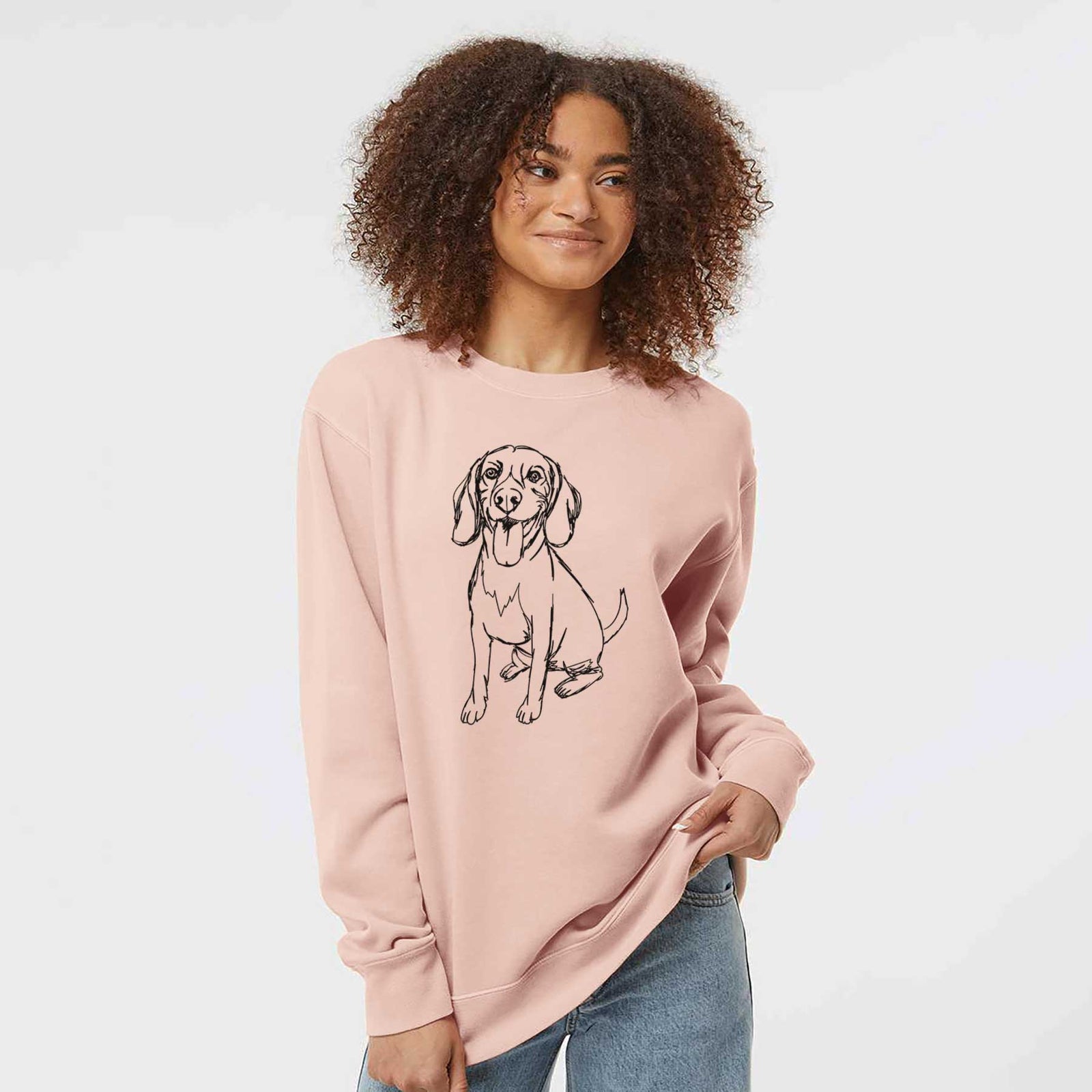 Doodled Halo the Beagle - Unisex Pigment Dyed Crew Sweatshirt