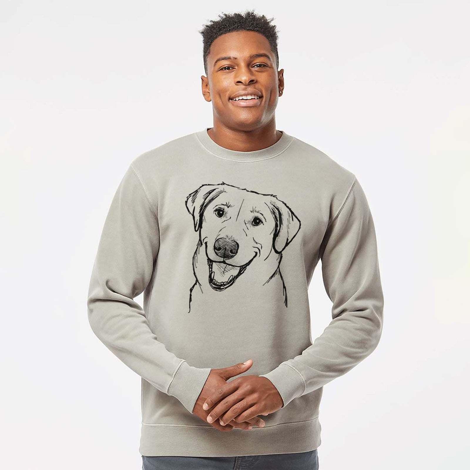 Doodled Happy Harley the Lab Mix - Unisex Pigment Dyed Crew Sweatshirt