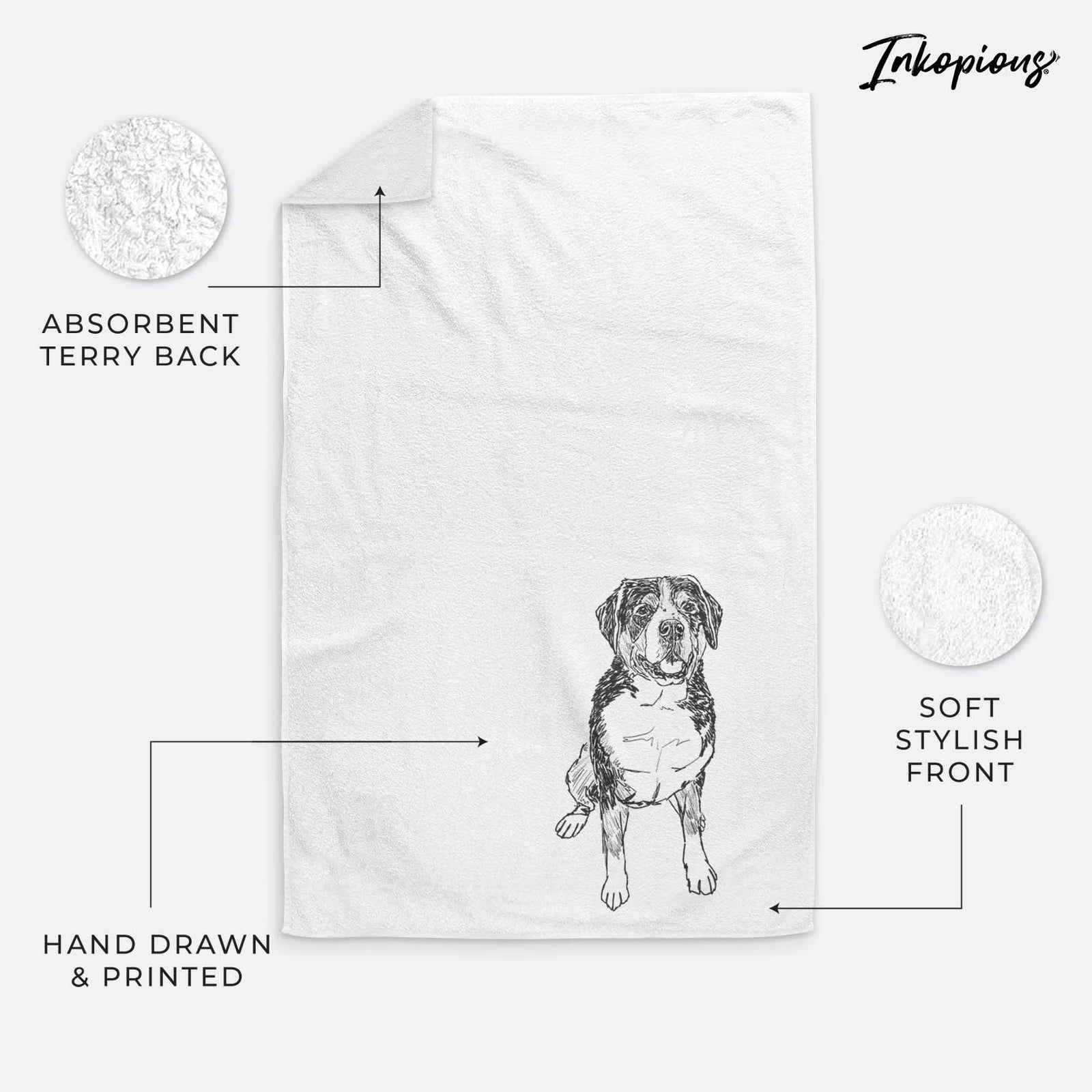 Doodled Harvey the Greater Swiss Mountain Dog Decorative Hand Towel