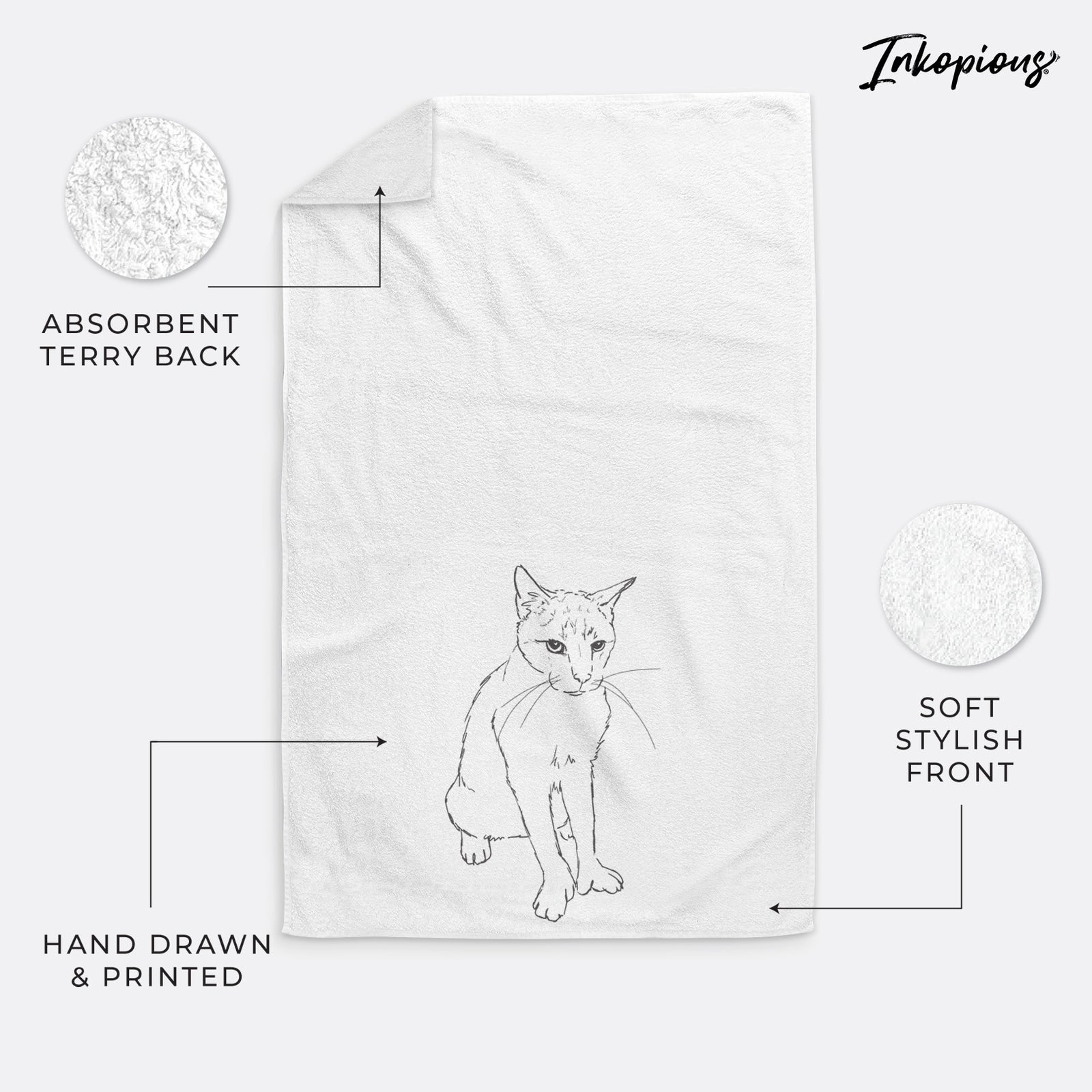 Doodled Henry the Cat Decorative Hand Towel